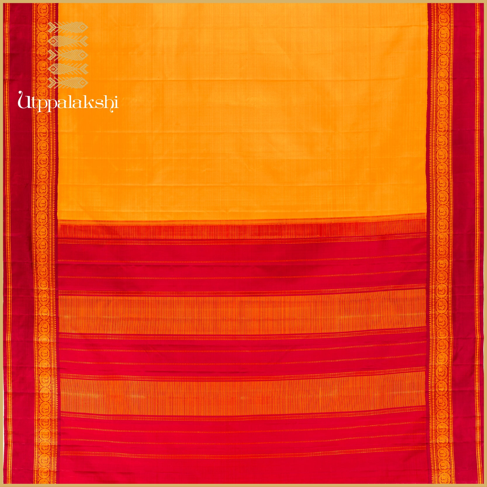 Mustard Yellow with Maroon Thambulam Border - AN UTPPALAKSHI HANDWOVEN KANJIVARAM SILK SAREE