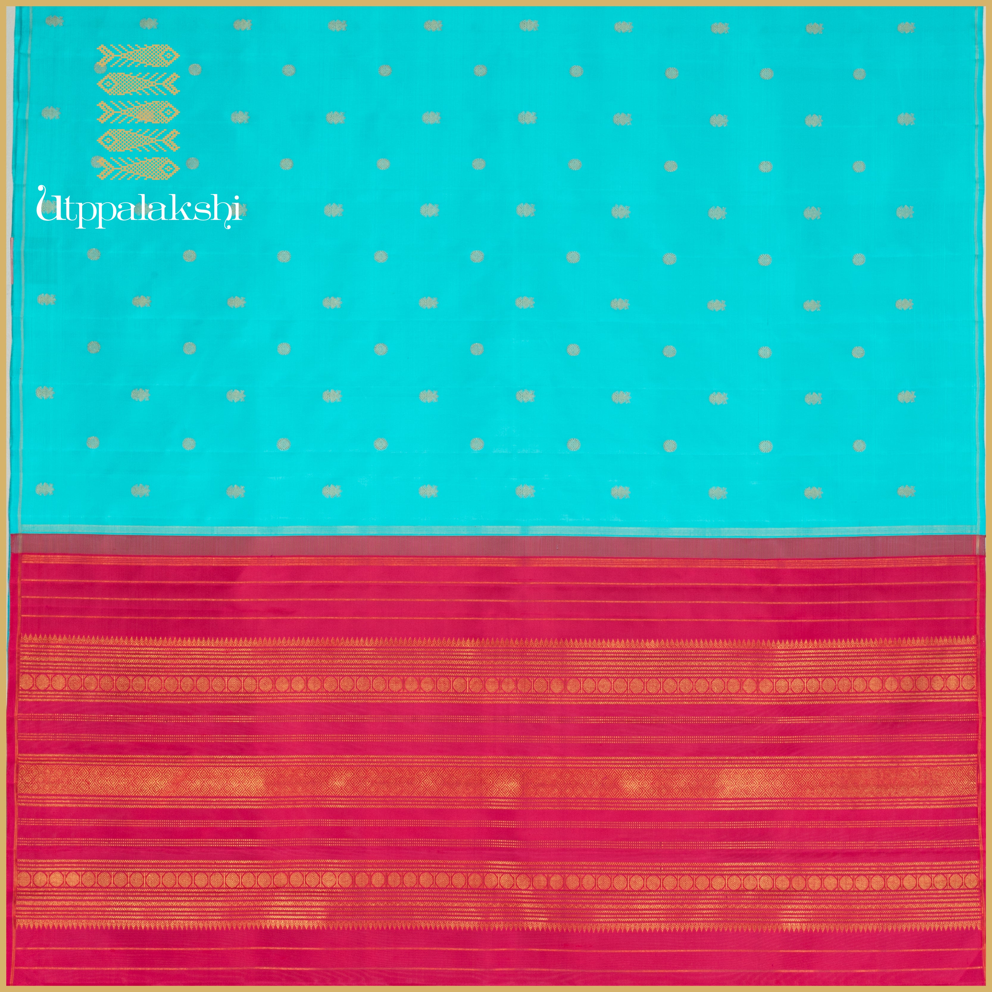 Ananda Sky Blue with Gandaberunda Motifs and Pink Pallu - AN UTPPALAKSHI HANDWOVEN KANJIVARAM SILK SAREE