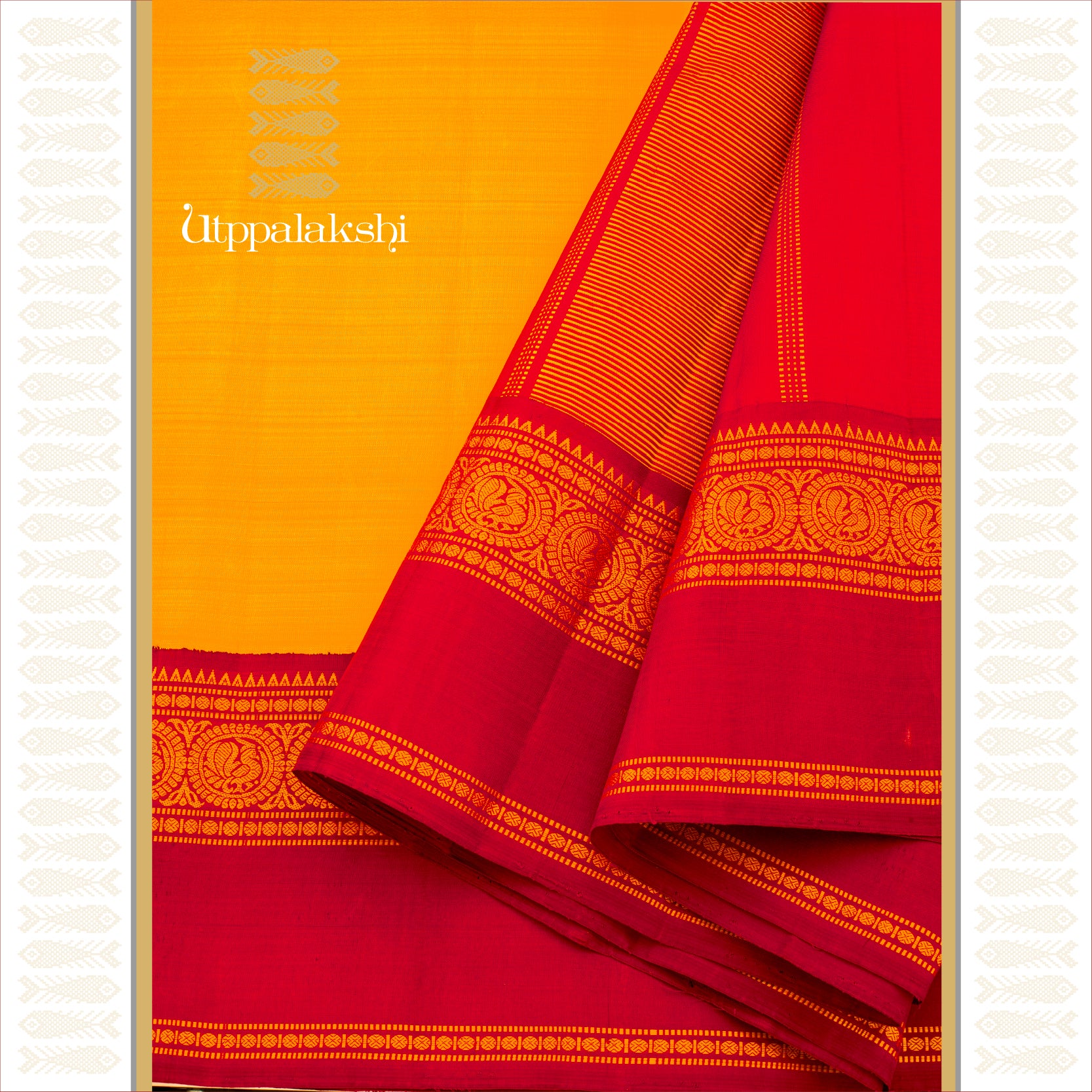 Mustard Yellow with Maroon Thambulam Border - AN UTPPALAKSHI HANDWOVEN KANJIVARAM SILK SAREE