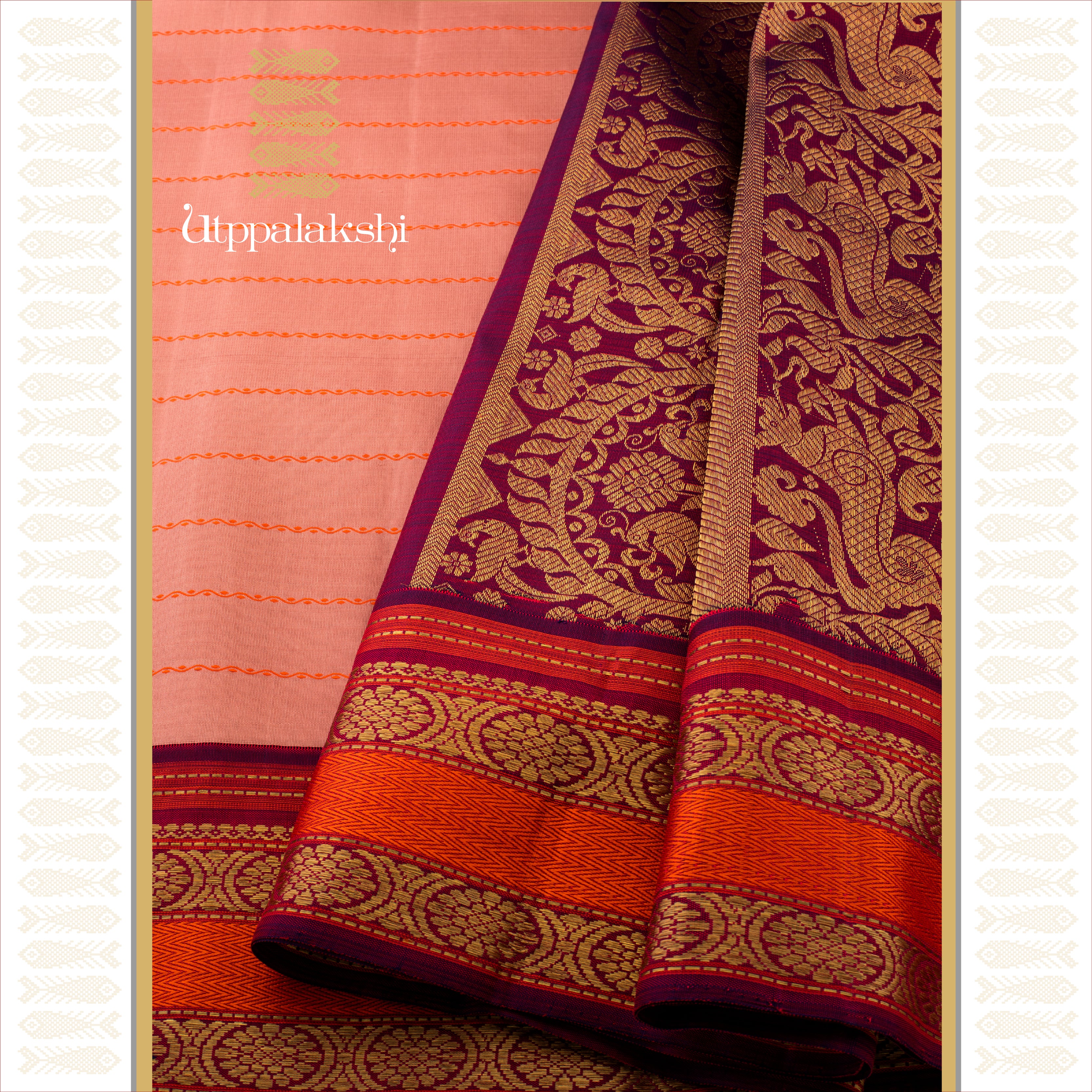 A Master Weaver’s Kanjivaram Classic - Keva Veildhari with Kaapi Podi Border - AN UTPPALAKSHI HANDWOVEN KANJIVARAM SILK SAREE (Copy)