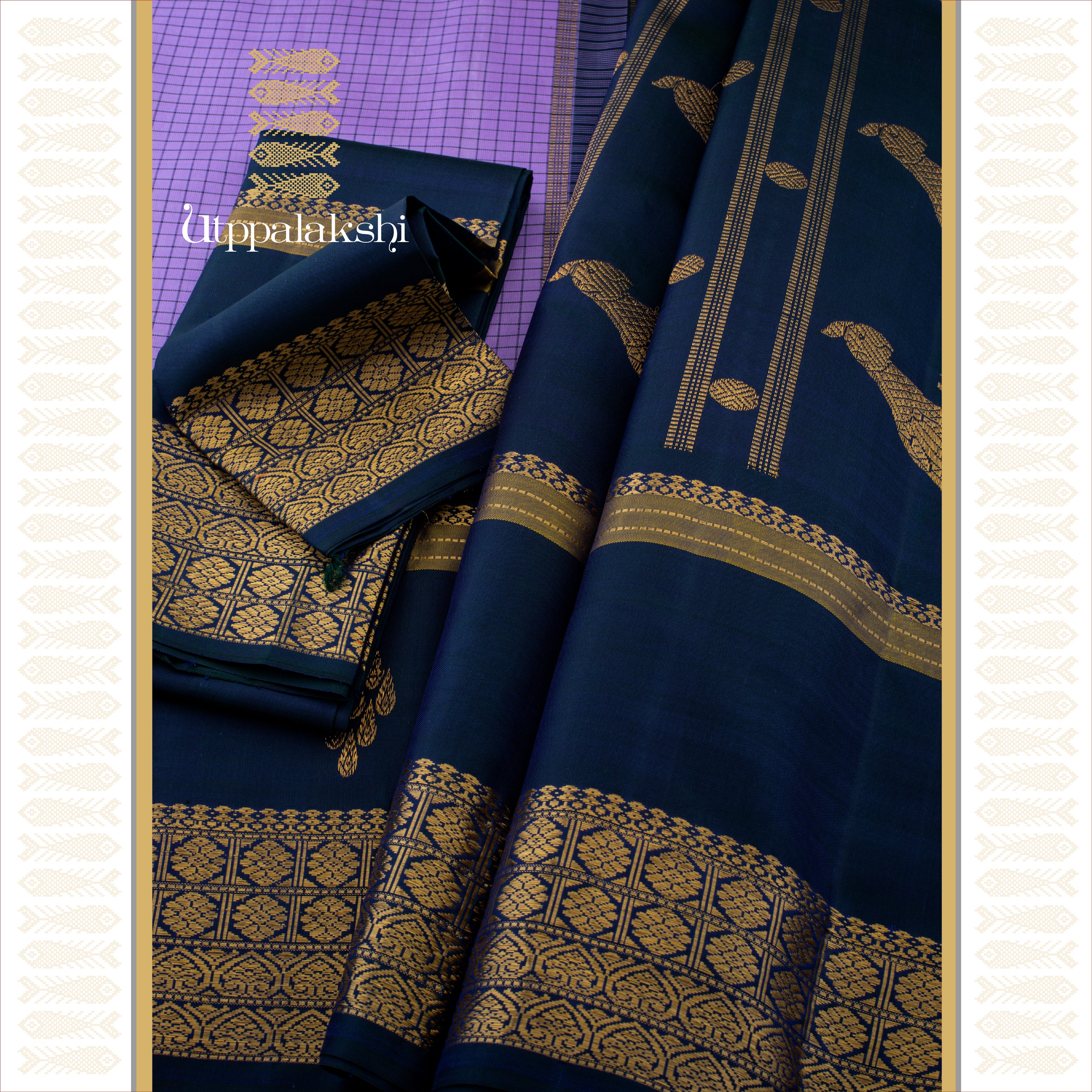 Master Weaver Edit || Lavender and Blue-Green Korvai || The Kutralam Kuravanji Revival - AN UTPPALAKSHI HANDWOVEN KANJIVARAM SILK SAREE