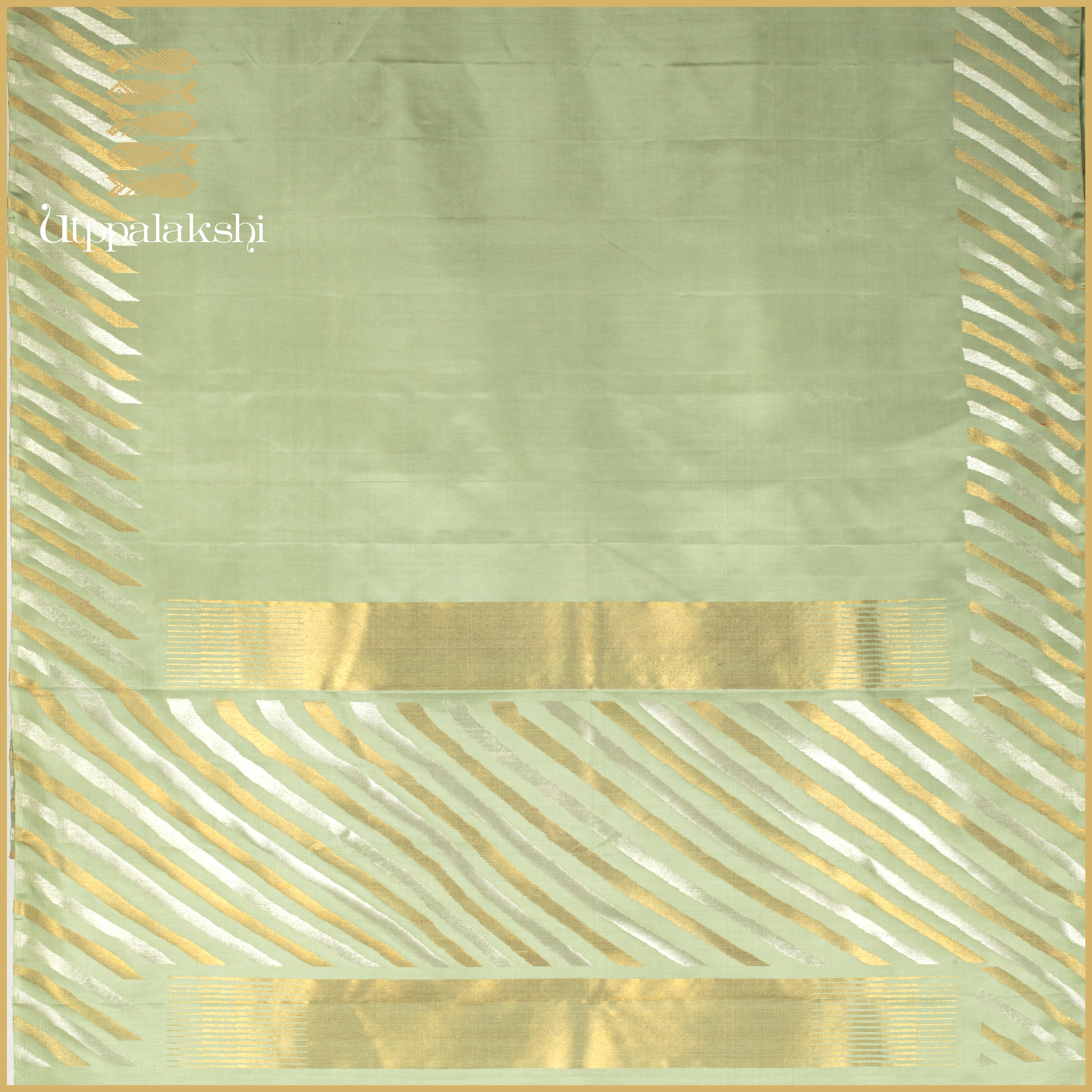 A Master Weaver’s Creation - Pista Green with 8-Kol Bavanji Border - AN UTPPALAKSHI HANDWOVEN KANJIVARAM SILK SAREE