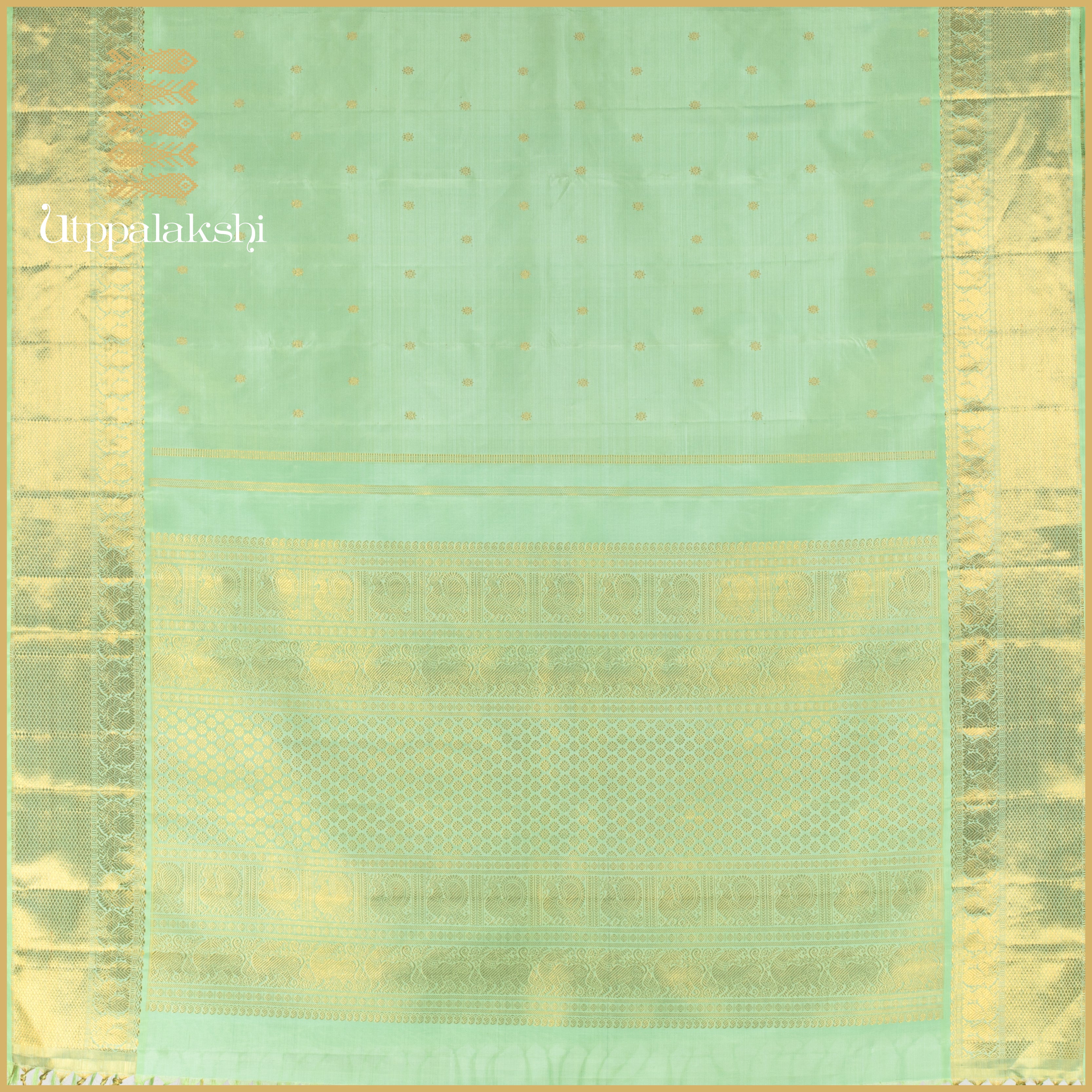 Pista Green Vaira Oosi with Kamalam Butta & Annam Border - AN UTPPALAKSHI HANDWOVEN KANJIVARAM SILK SAREE