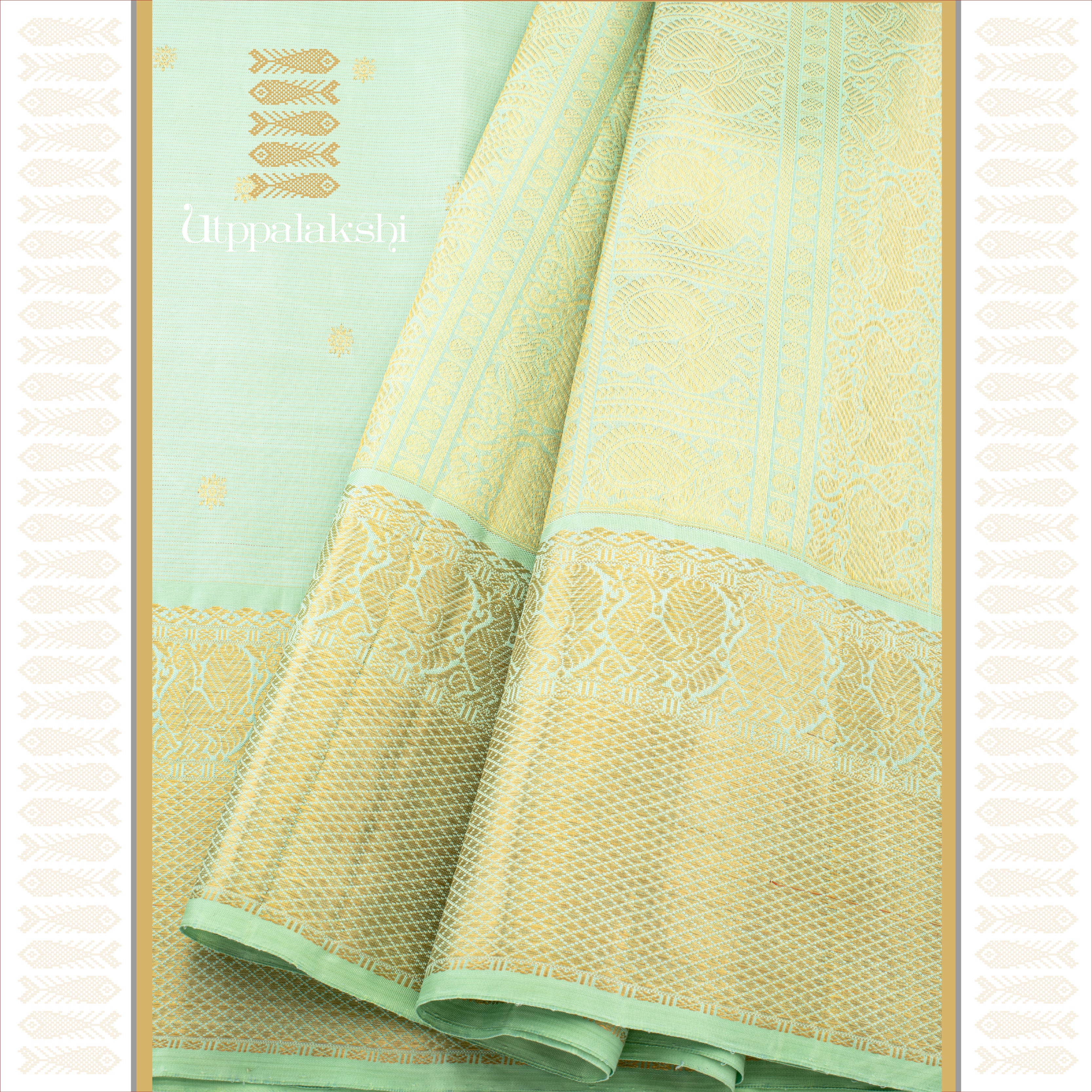 Pista Green Vaira Oosi with Kamalam Butta & Annam Border - AN UTPPALAKSHI HANDWOVEN KANJIVARAM SILK SAREE