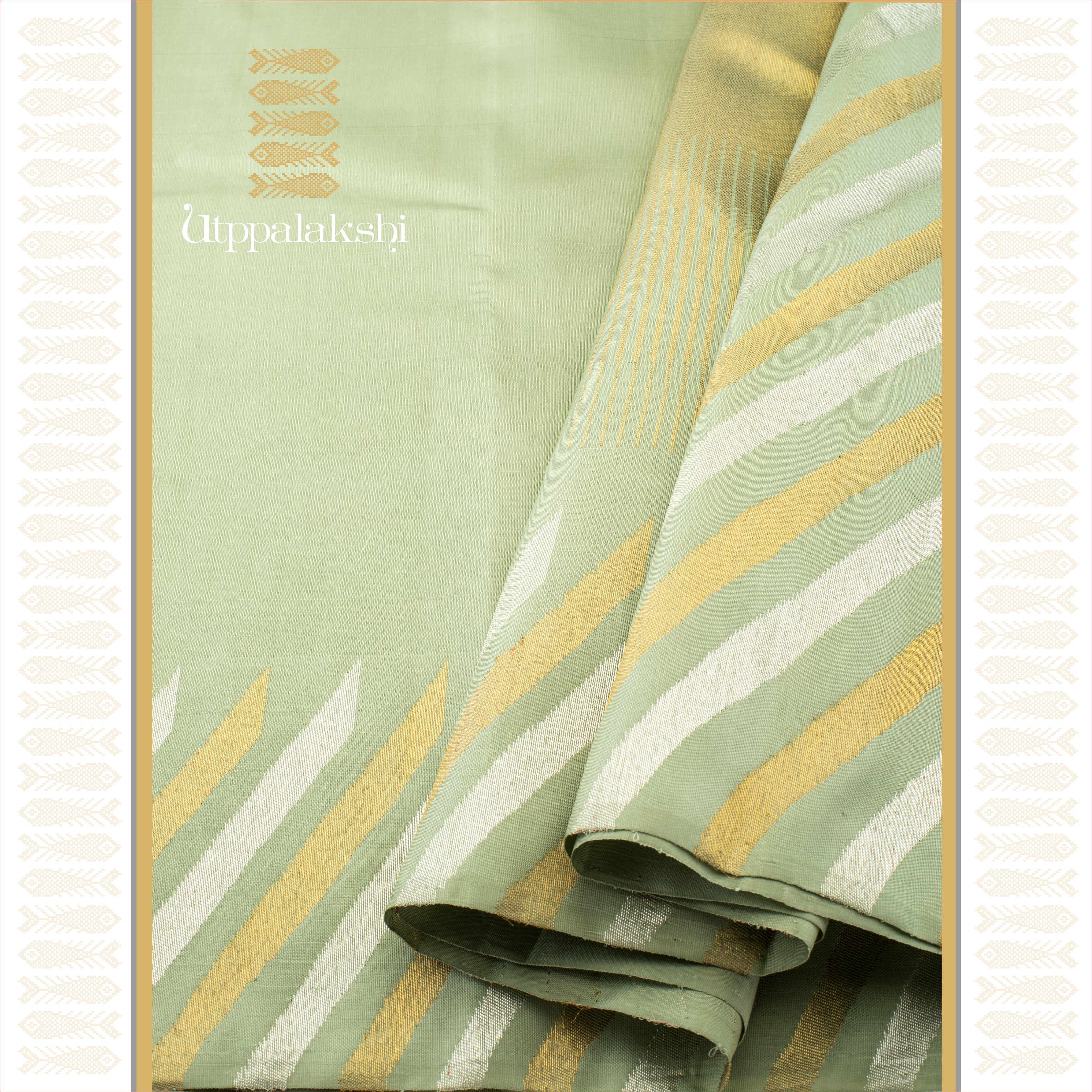 A Master Weaver’s Creation - Pista Green with 8-Kol Bavanji Border - AN UTPPALAKSHI HANDWOVEN KANJIVARAM SILK SAREE