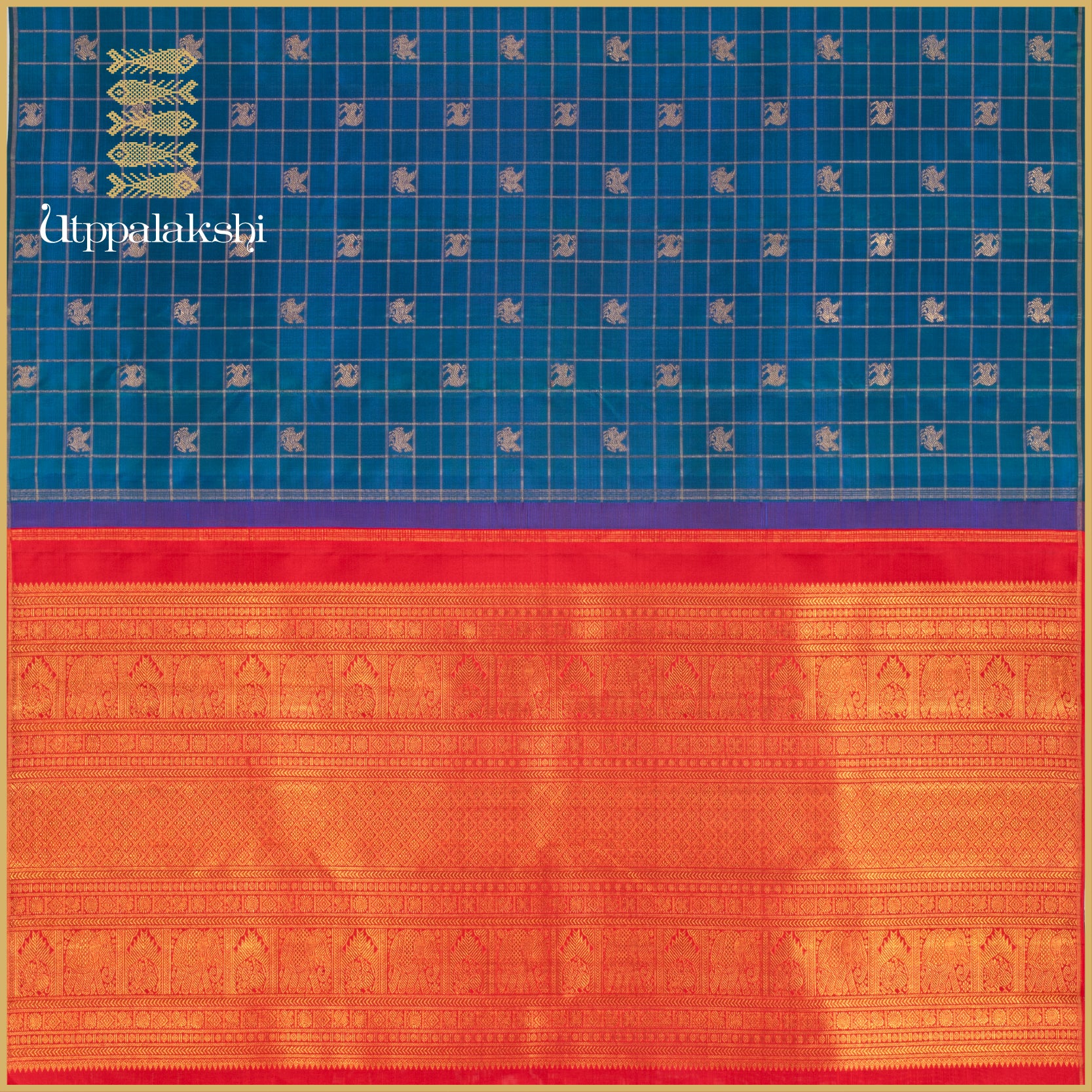Peacock Blue with Flying Horse and Yaazhi Motifs- AN UTPPALAKSHI HANDWOVEN KANJIVARAM SILK SAREE