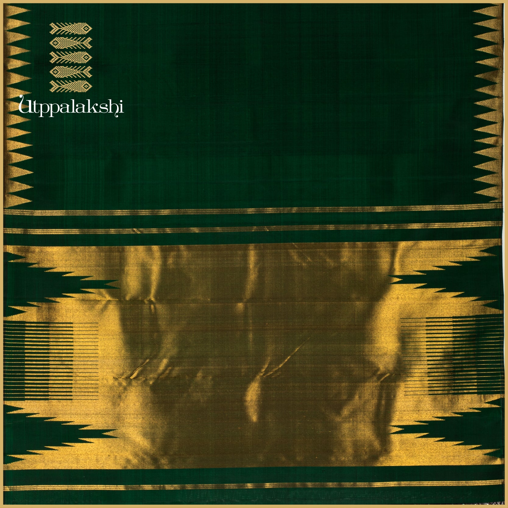 Bottle Green with Moggu Temple Border and Cheeprake Seer Pallu - AN UTPPALAKSHI HANDWOVEN KANJIVARAM SILK SAREE