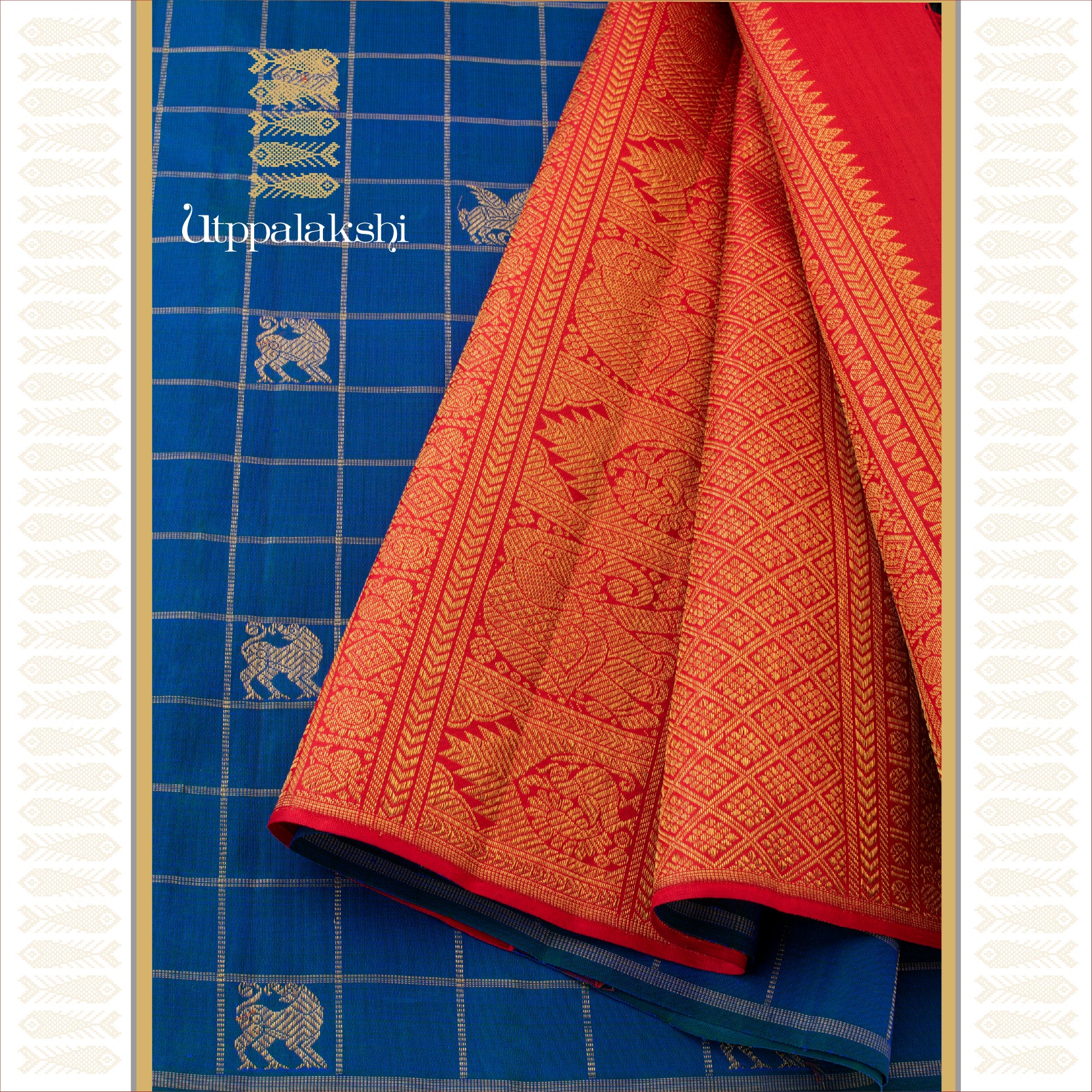 Peacock Blue with Flying Horse and Yaazhi Motifs- AN UTPPALAKSHI HANDWOVEN KANJIVARAM SILK SAREE