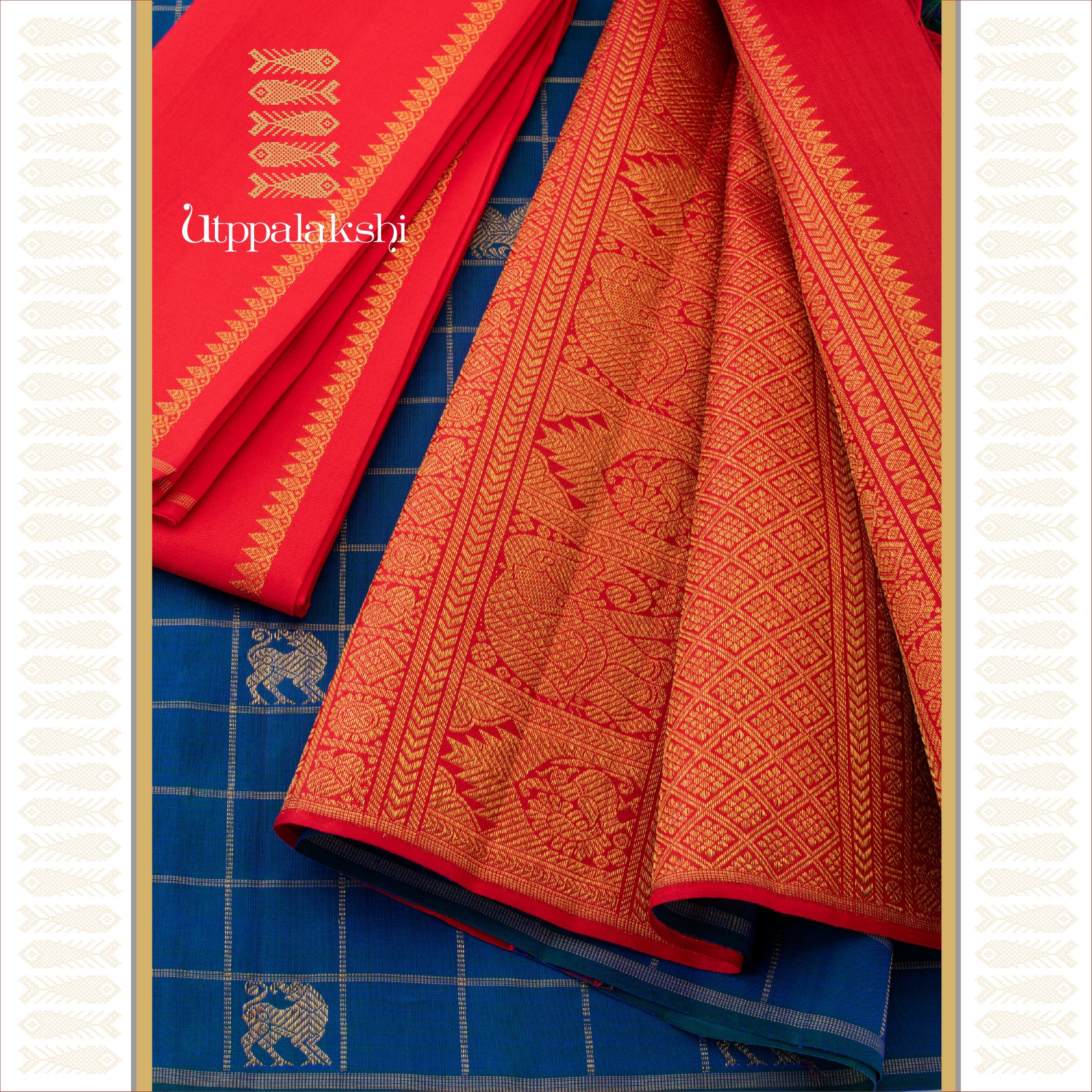 Peacock Blue with Flying Horse and Yaazhi Motifs- AN UTPPALAKSHI HANDWOVEN KANJIVARAM SILK SAREE