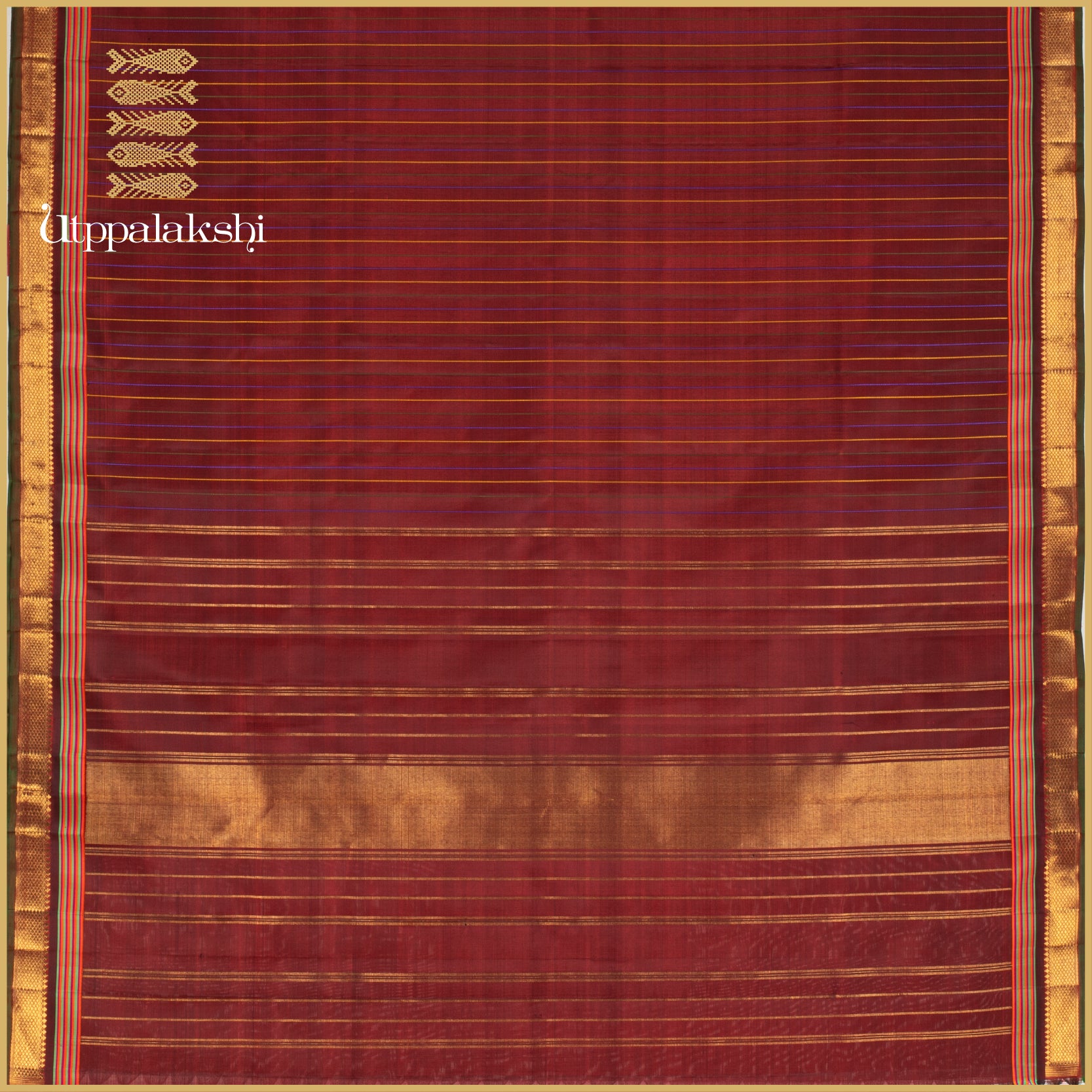 Maroon Multistripe with Seer Pallu and Getti Border - AN UTPPALAKSHI HANDWOVEN KANJIVARAM SILK SAREE