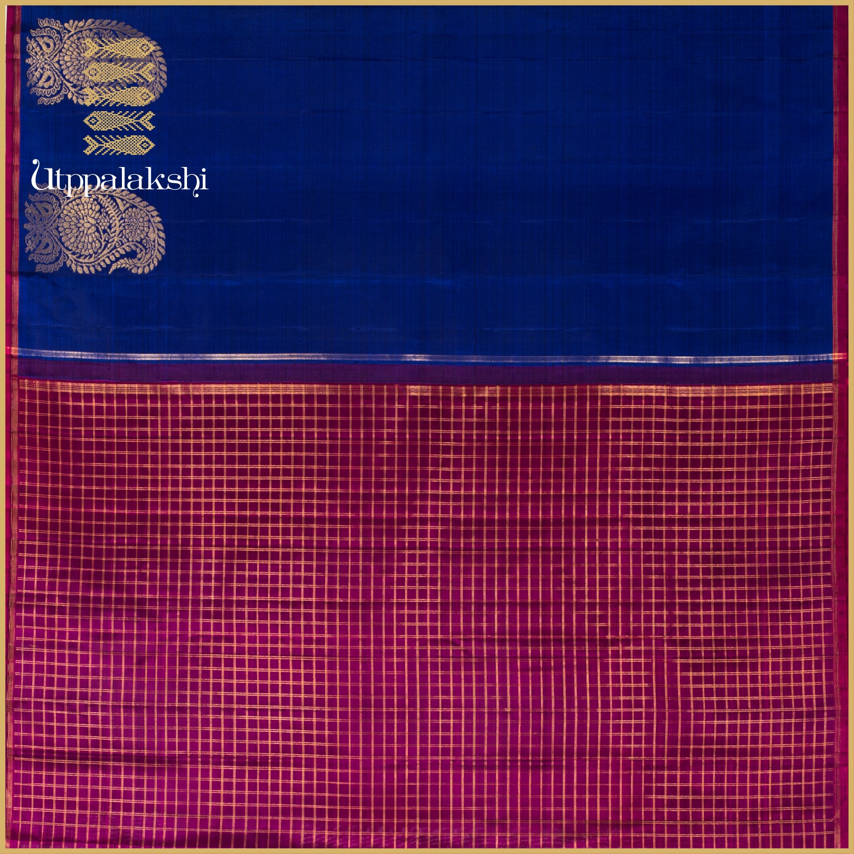 MS Blue with Big Mango Border and Violet Accents - AN UTPPALAKSHI HANDWOVEN KANJIVARAM SILK SAREE