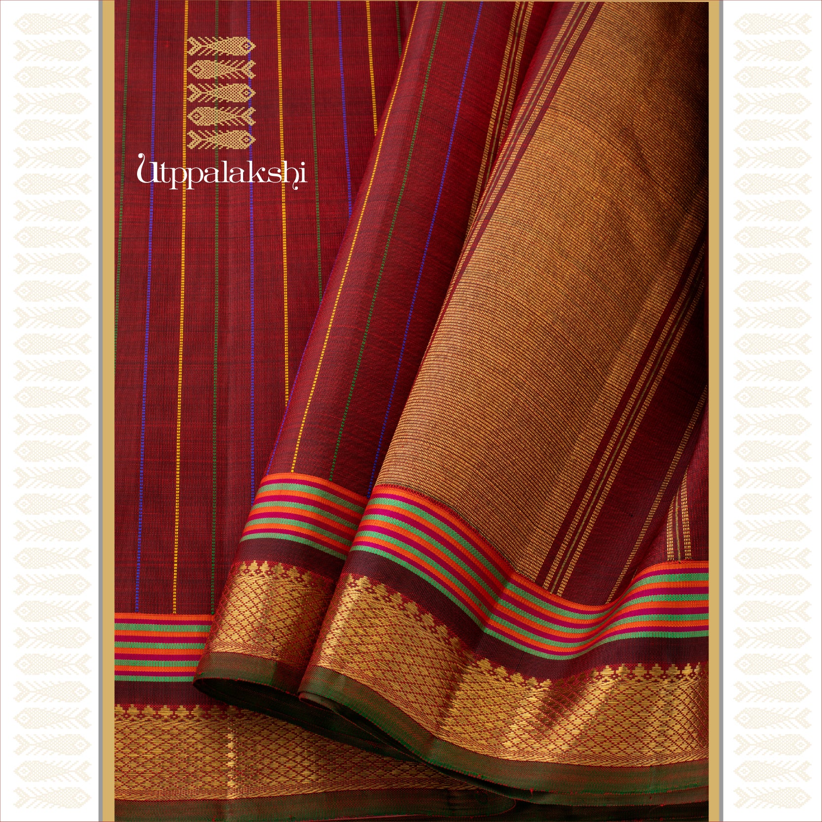 Maroon Multistripe with Seer Pallu and Getti Border - AN UTPPALAKSHI HANDWOVEN KANJIVARAM SILK SAREE