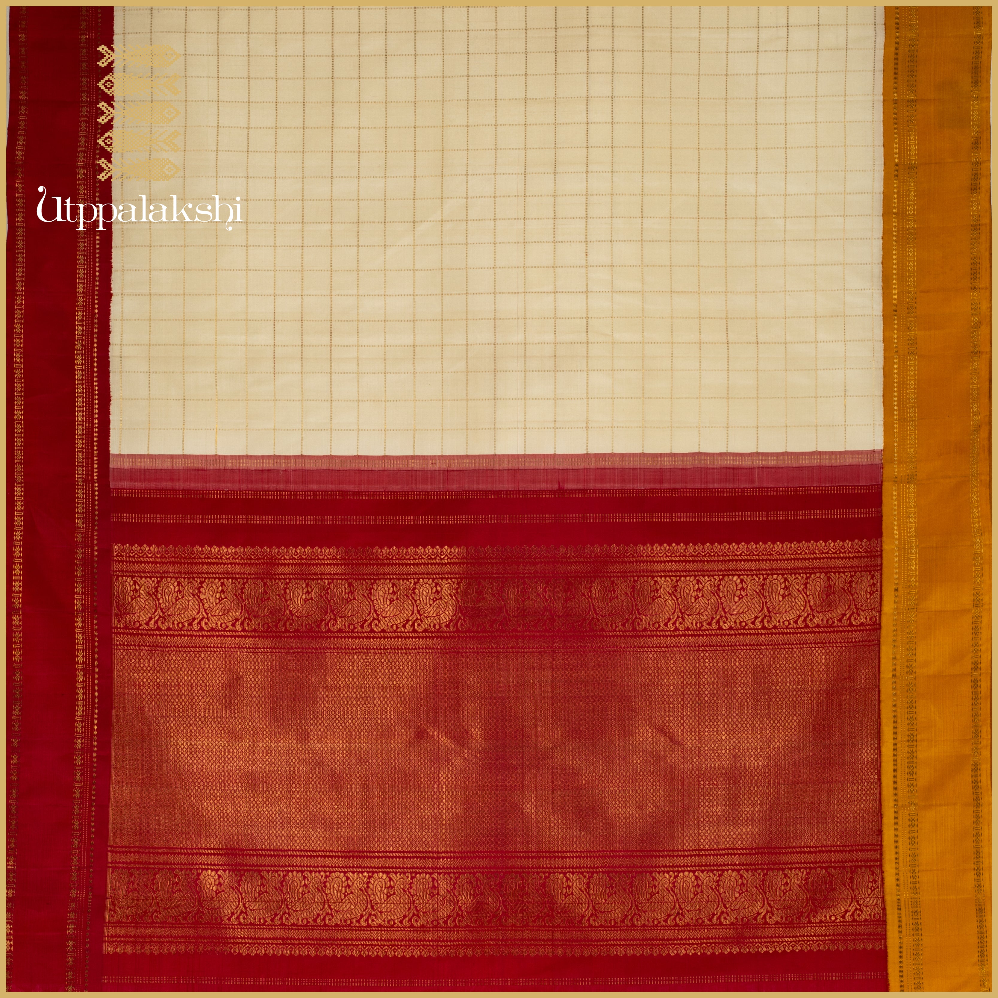 Off-White Zari Checks with Ganga Jamuna Thuthripoo Border - AN UTPPALAKSHI HANDWOVEN KANJIVARAM SILK SAREE
