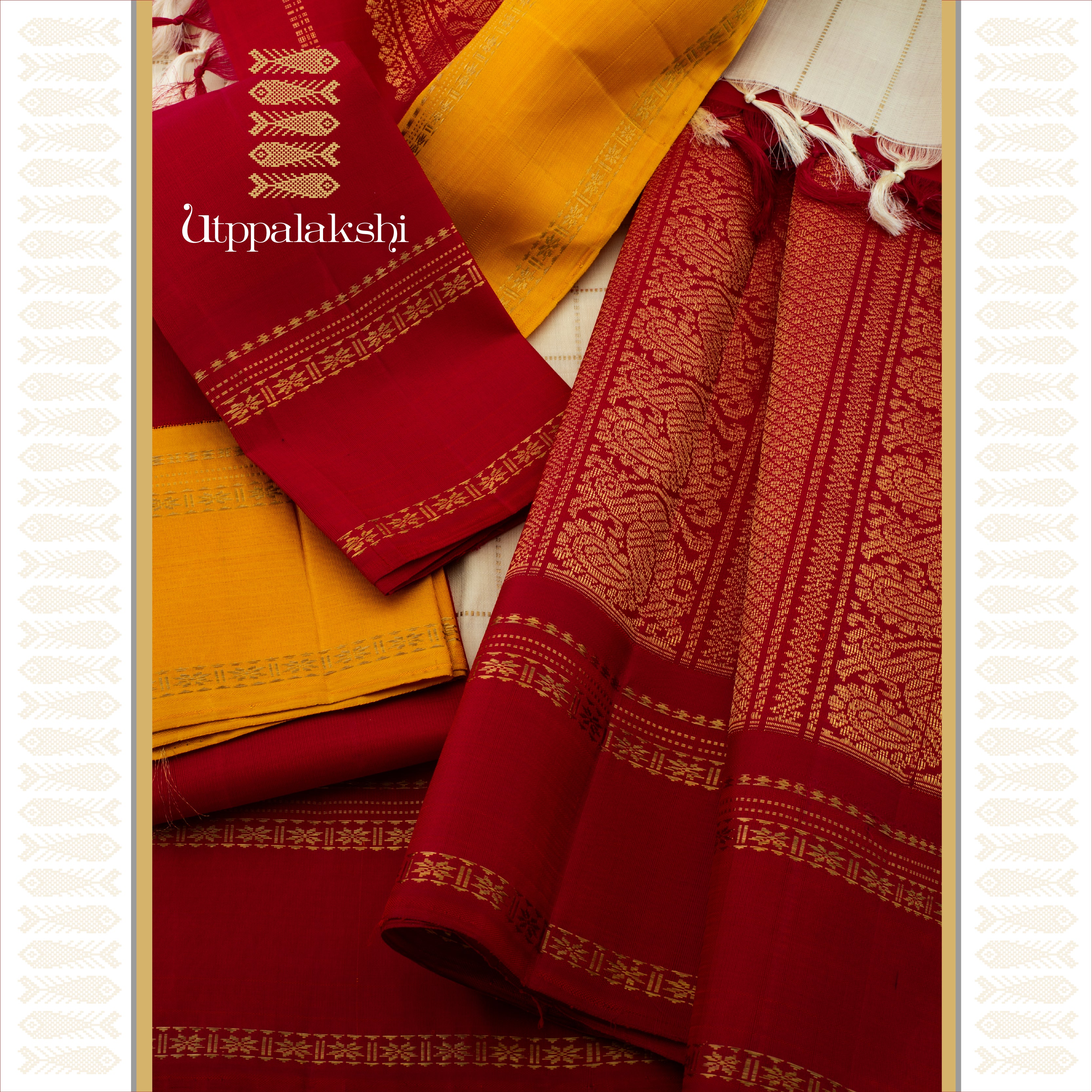 Off-White Zari Checks with Ganga Jamuna Thuthripoo Border - AN UTPPALAKSHI HANDWOVEN KANJIVARAM SILK SAREE