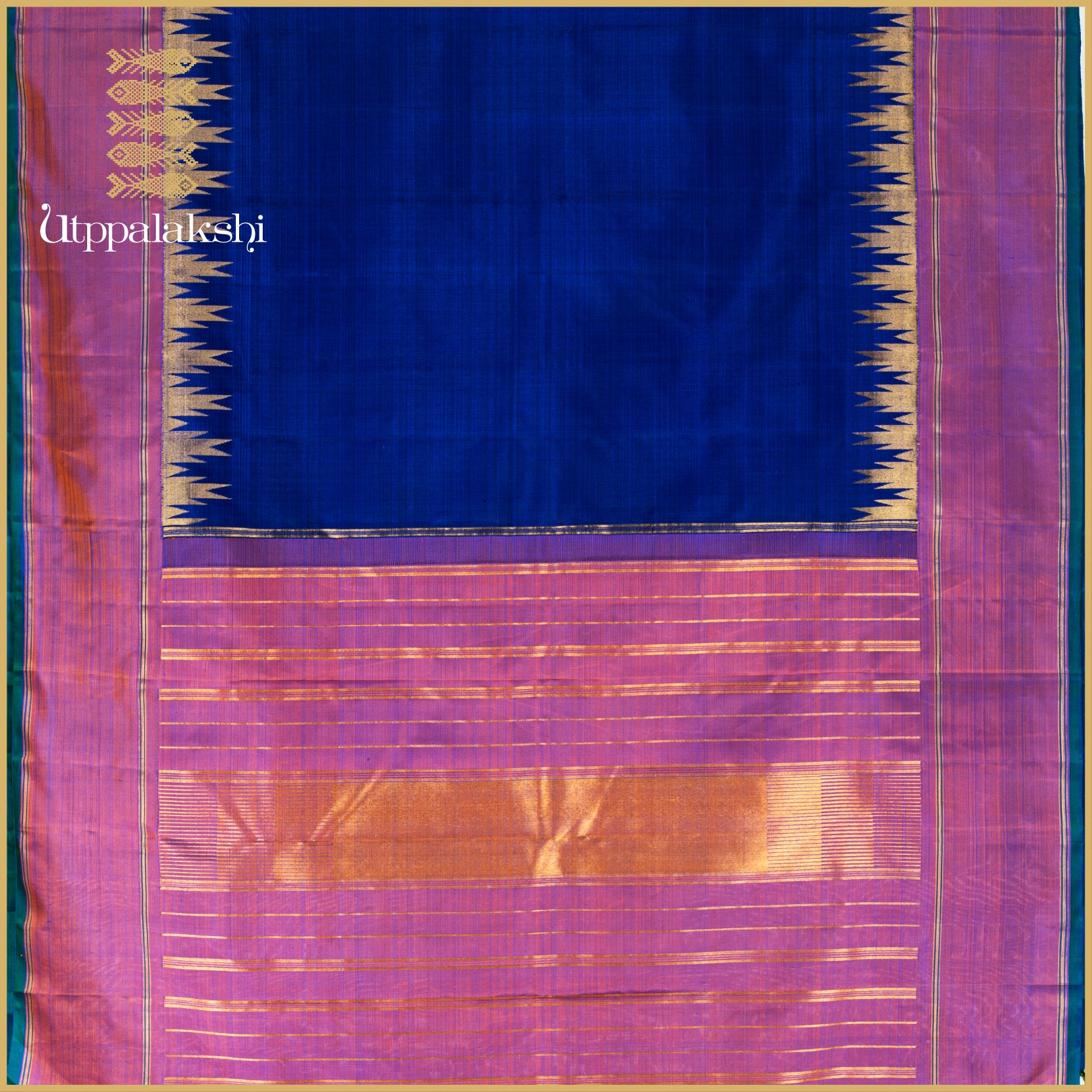 MS Blue with Semi Korvai Temple Border - AN UTPPALAKSHI HANDWOVEN KANJIVARAM SILK SAREE