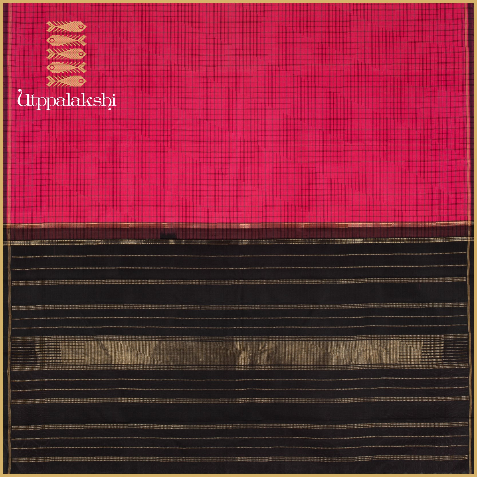 Pink with Black Checks and Black Seer Pallu - AN UTPPALAKSHI HANDWOVEN KANJIVARAM SILK SAREE