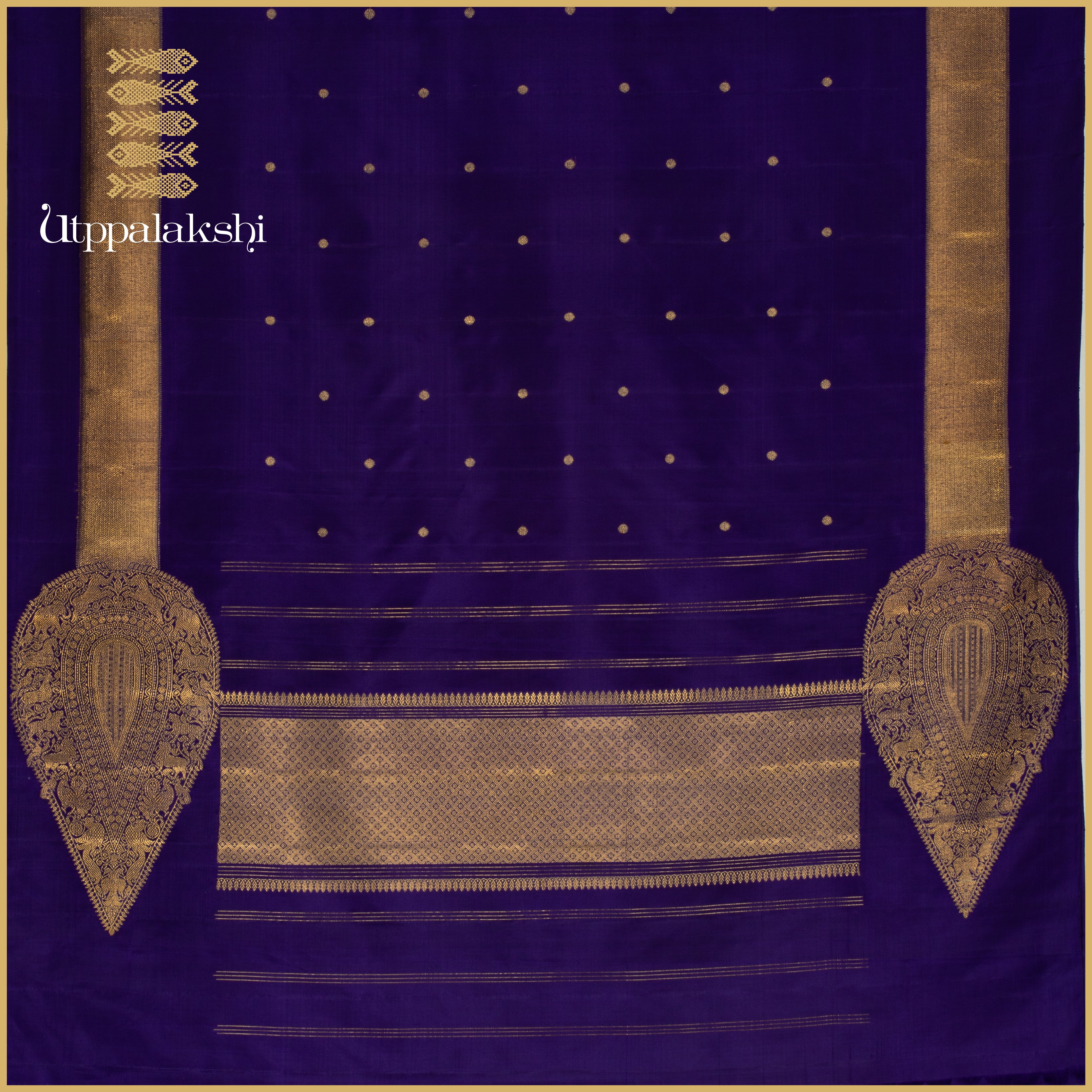 A Master Weaver’s Creation - MS Blue with Round Butta & Double Border - AN UTPPALAKSHI HANDWOVEN KANJIVARAM SILK SAREE