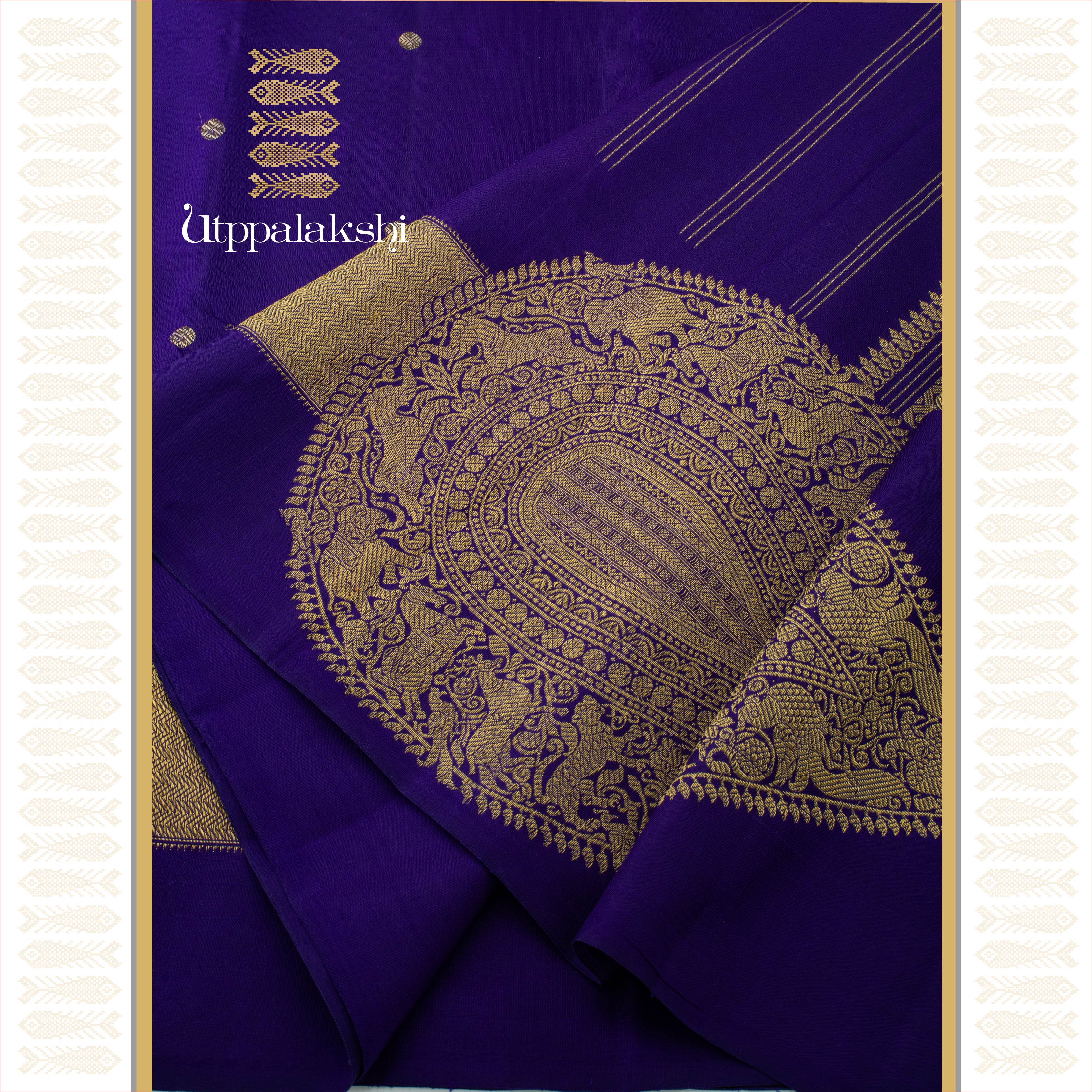 A Master Weaver’s Creation - MS Blue with Round Butta & Double Border - AN UTPPALAKSHI HANDWOVEN KANJIVARAM SILK SAREE