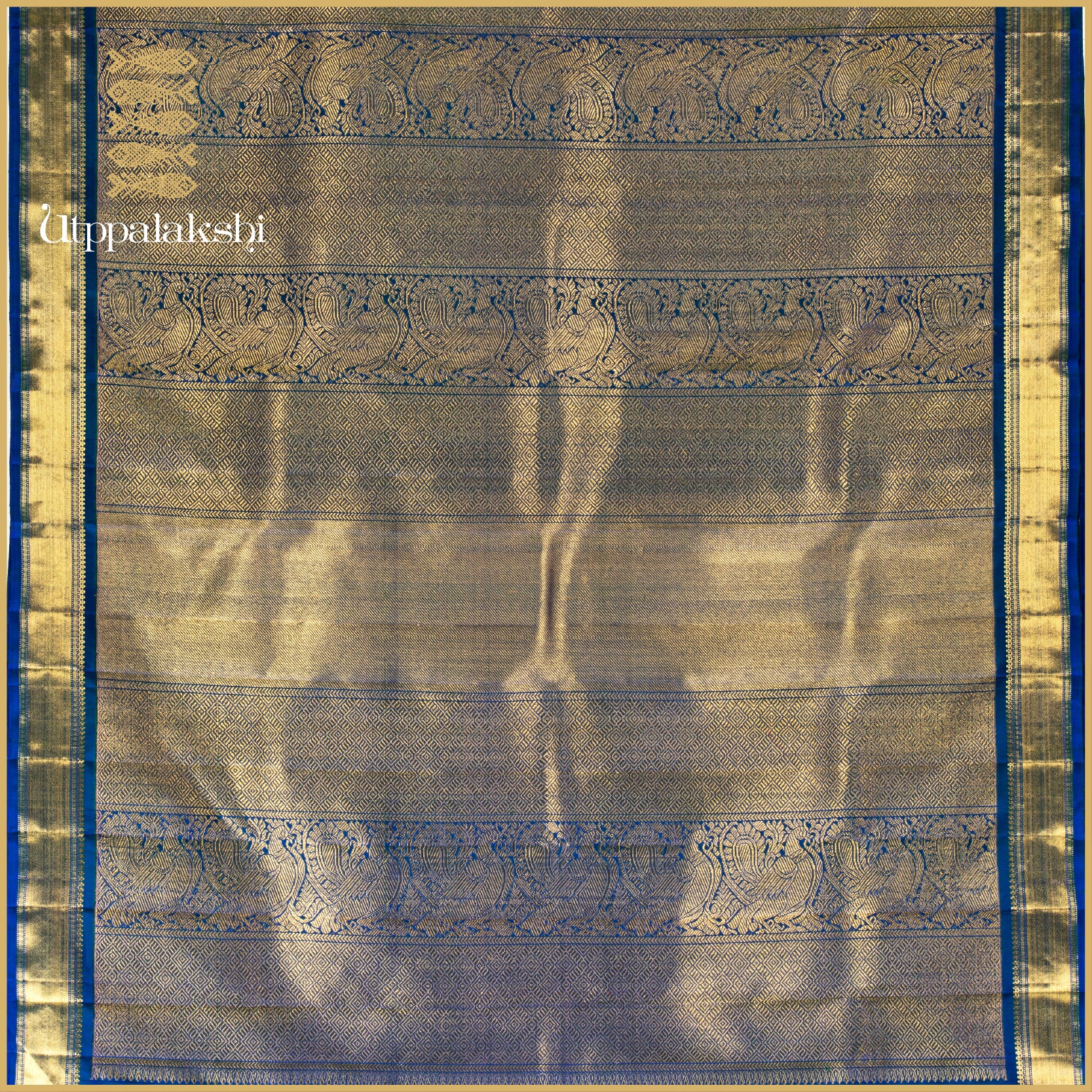 Peacock Blue with Long Pallu and Getti Border - AN UTPPALAKSHI HANDWOVEN KANJIVARAM SILK SAREE