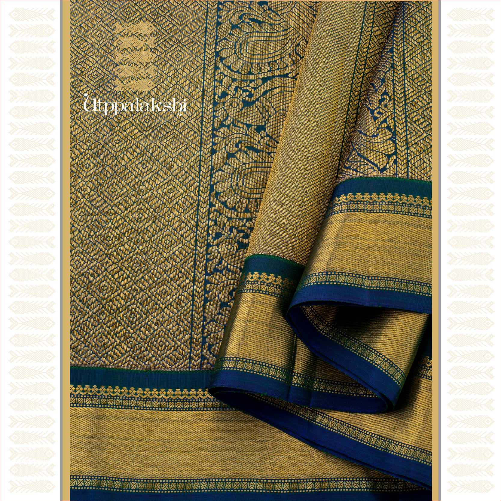 Peacock Blue with Long Pallu and Getti Border - AN UTPPALAKSHI HANDWOVEN KANJIVARAM SILK SAREE