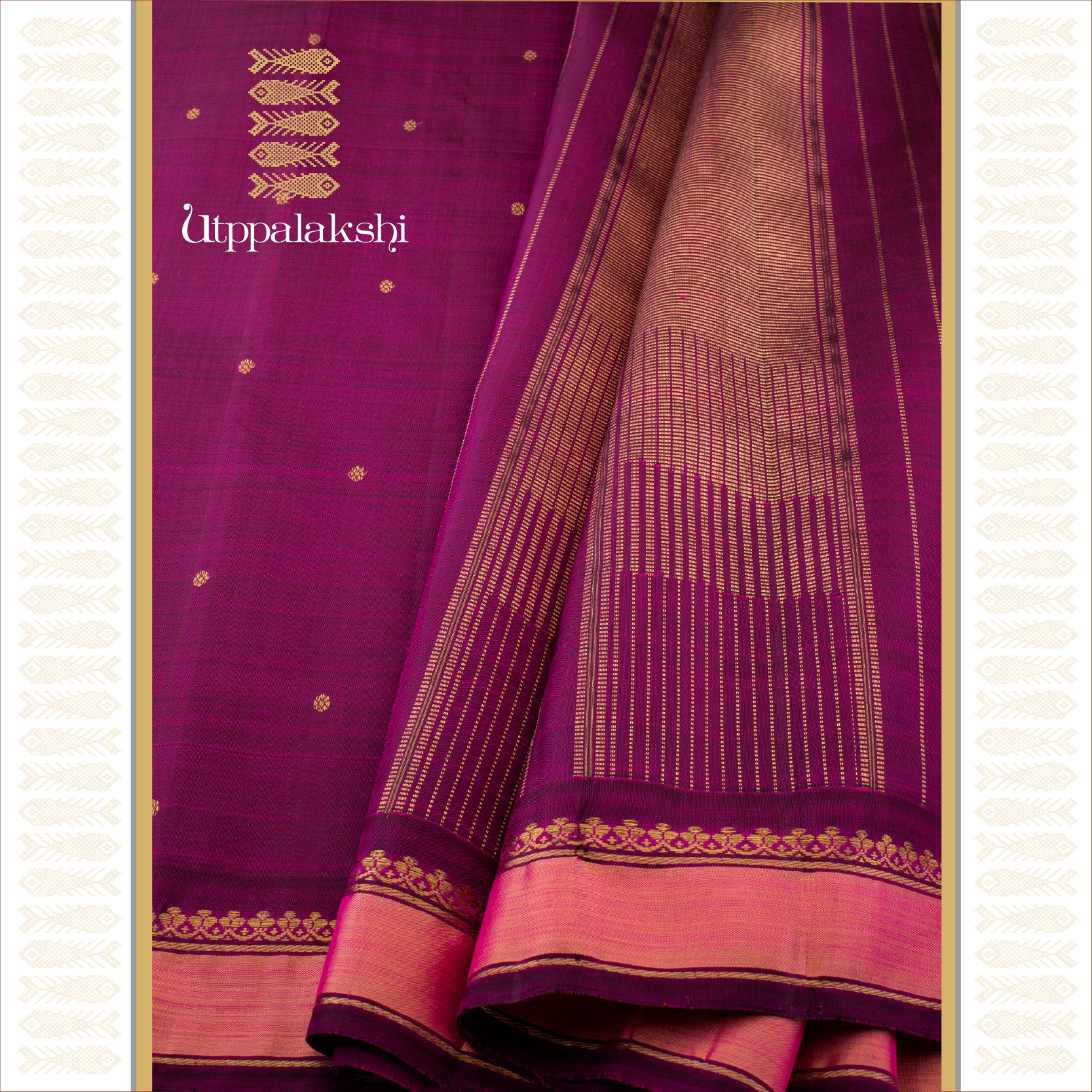Purple with Kamalam Butta and Cheep (comb) rake Pallu- AN UTPPALAKSHI HANDWOVEN KANJIVARAM SILK SAREE