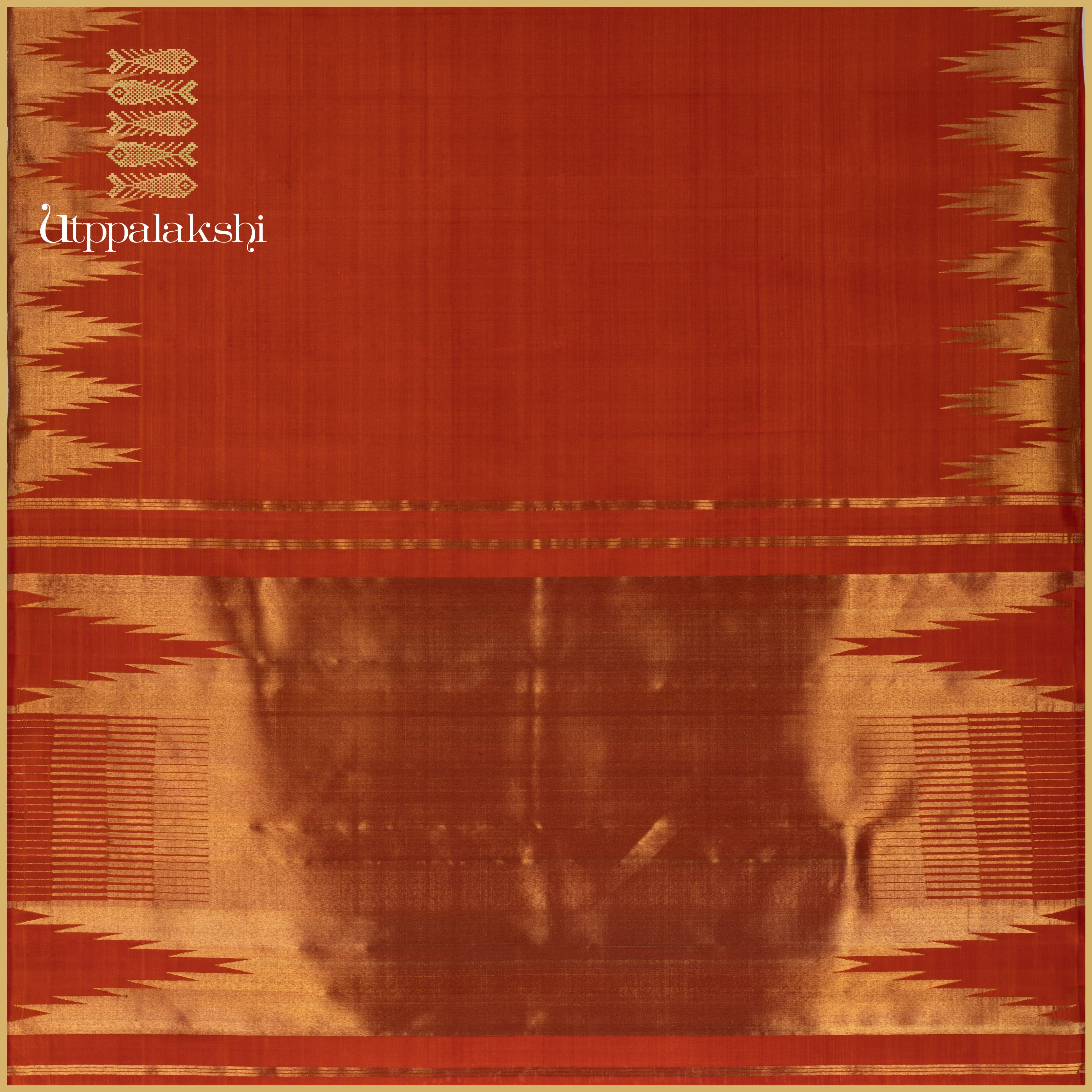 Burnt Orange with Temple Border and Bavanji Pallu - AN UTPPALAKSHI HANDWOVEN KANJIVARAM SILK SAREE