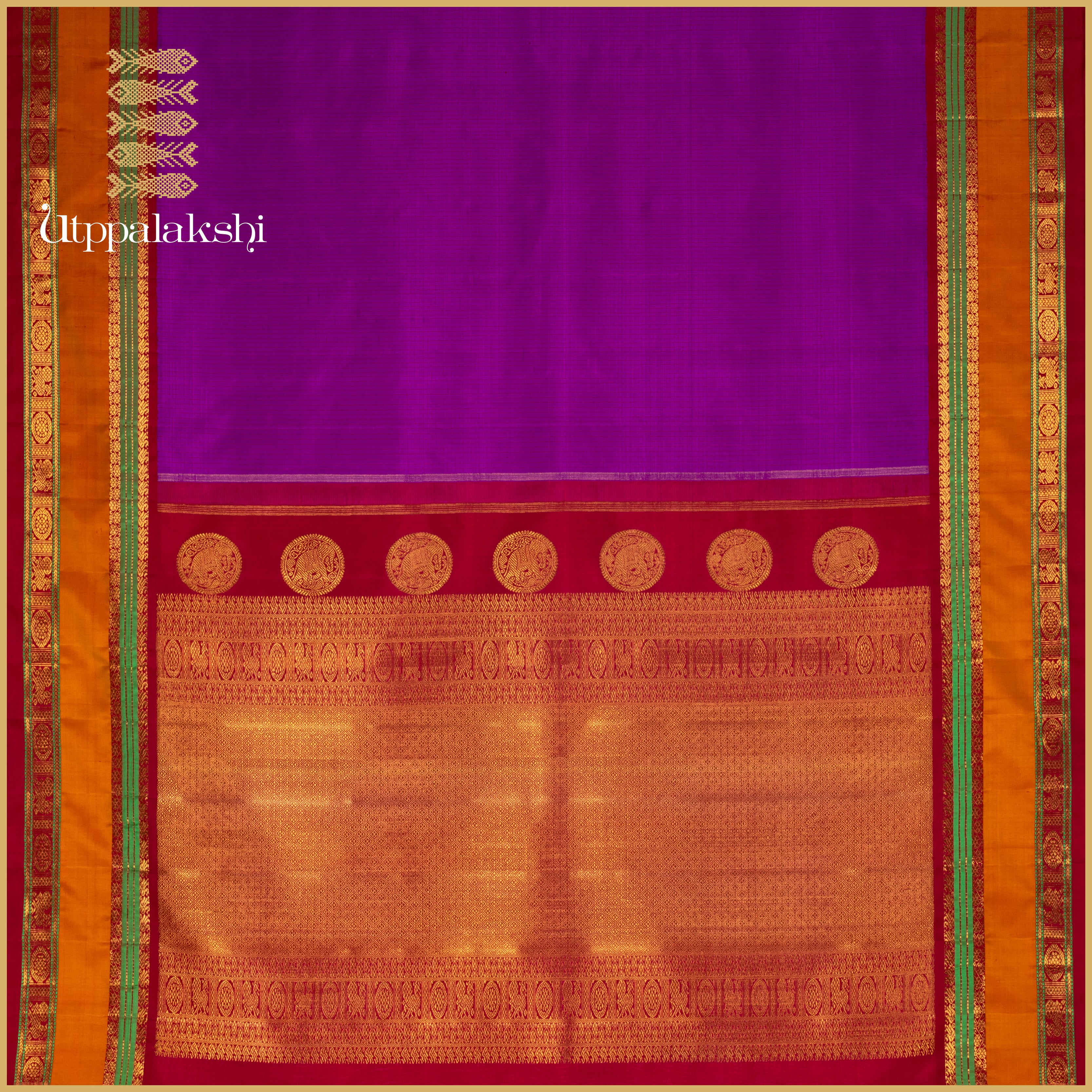 A Master Weaver’s Creation - Vadamalli with Faint Muthukattam and Annam & Chakkaram Border - AN UTPPALAKSHI HANDWOVEN KANJIVARAM SILK SAREE
