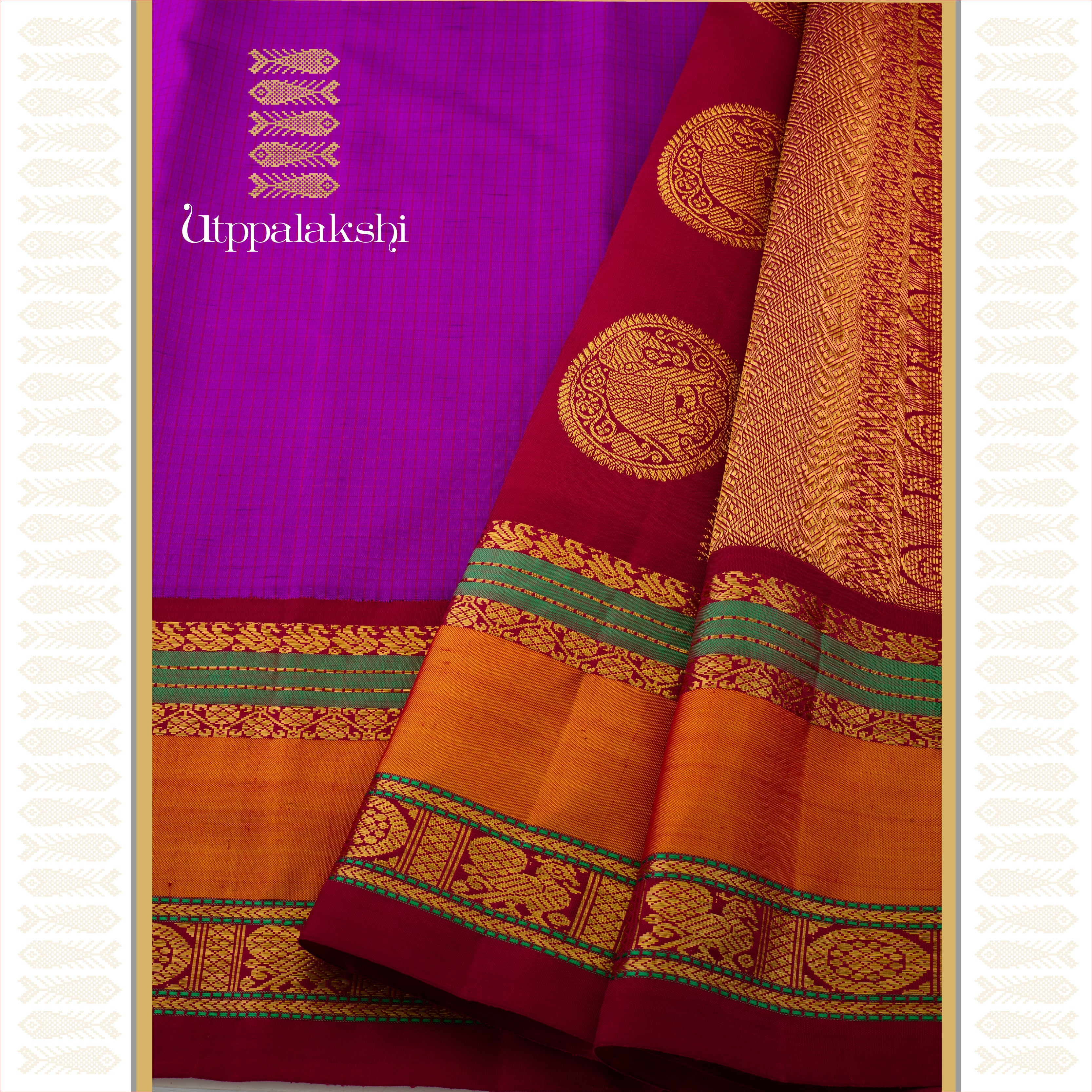 A Master Weaver’s Creation - Vadamalli with Faint Muthukattam and Annam & Chakkaram Border - AN UTPPALAKSHI HANDWOVEN KANJIVARAM SILK SAREE