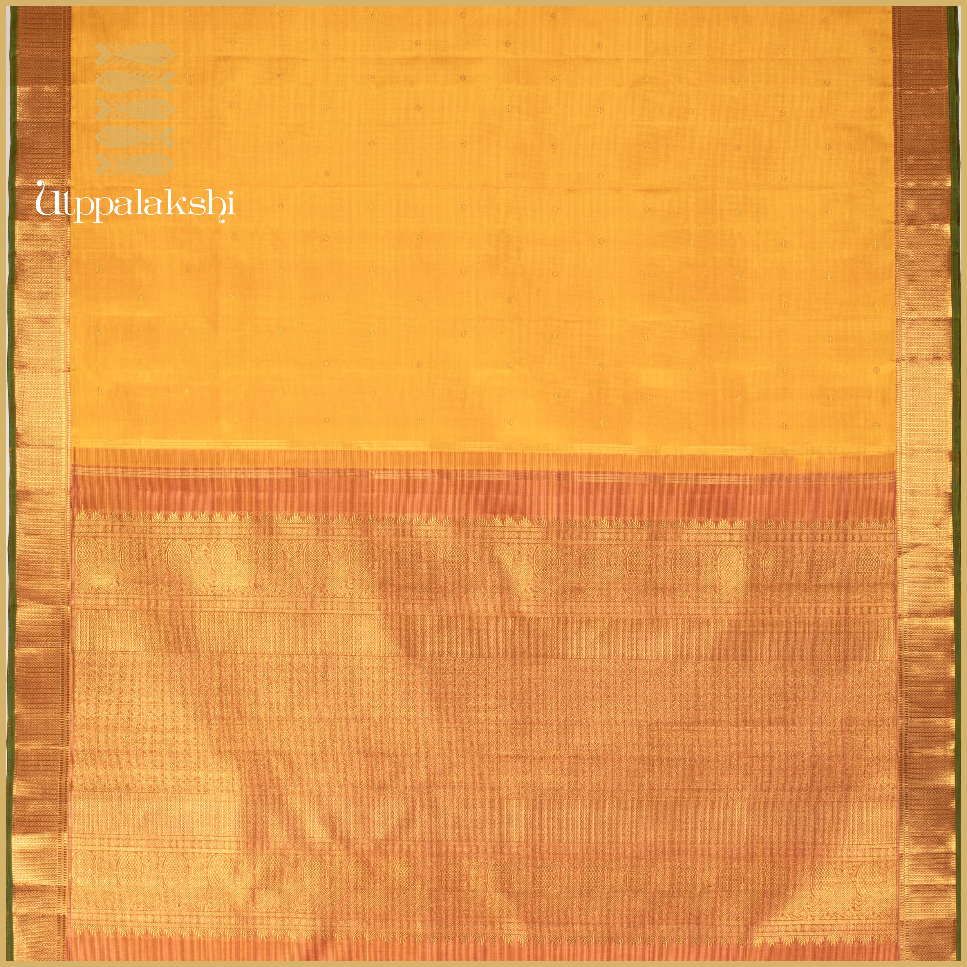 Turmeric Yellow Vaira Oosi with Kamalam Butta and Light Pink Pallu - AN UTPPALAKSHI HANDWOVEN KANJIVARAM SILK SAREE