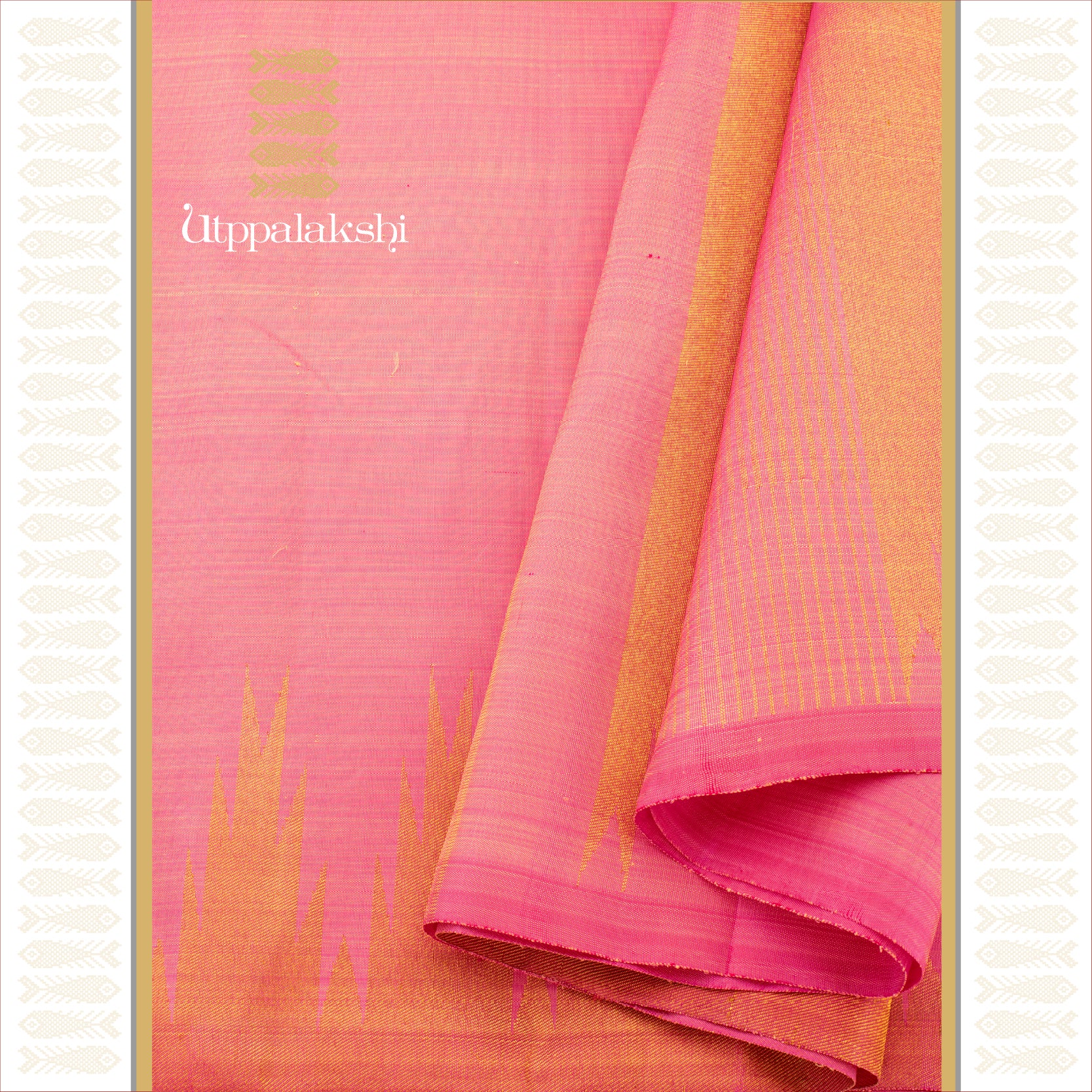 Light Pink with Temple Border and Bavanji Pallu - AN UTPPALAKSHI HANDWOVEN KANJIVARAM SILK SAREE