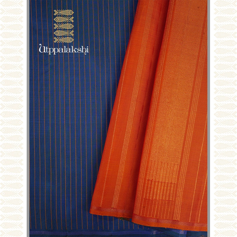 Mayil Kazhuthu Saree with Orange Pallu – An Utppalakshi Handwoven Kanchipuram Silk Saree