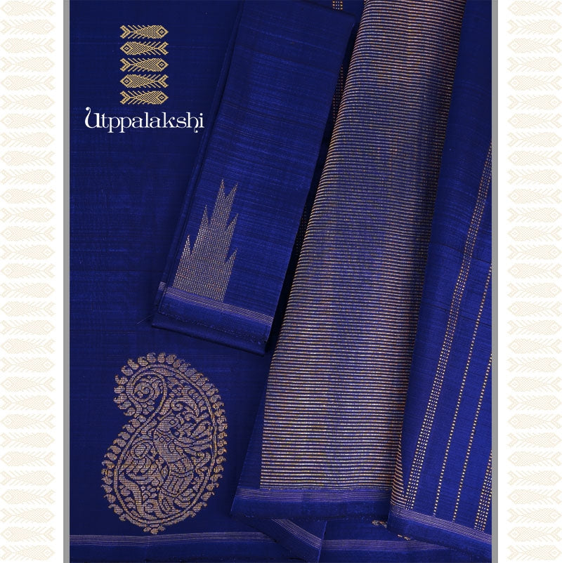 M S BLUE PAISLEY TEMPLE SAREE -AN UTPPALAKSHI HANDWOVEN KANCHIPURAM SILK SAREE