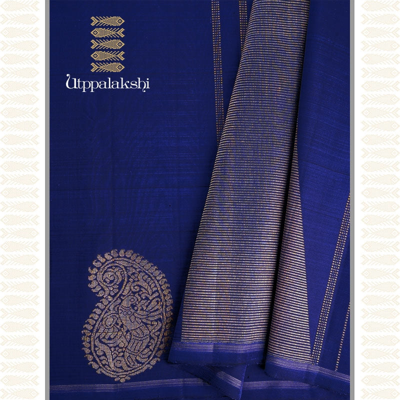 M S BLUE PAISLEY TEMPLE SAREE -AN UTPPALAKSHI HANDWOVEN KANCHIPURAM SILK SAREE