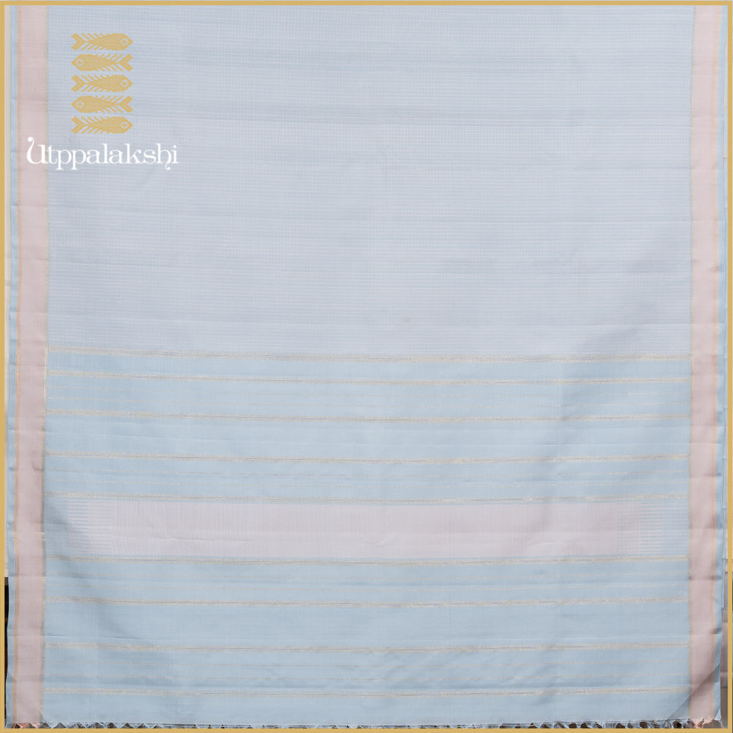 SMOKEY BLUE MUTHU CHECKS-AN UTPPALAKSHI HANDWOVEN KANCHIPURAM SILK SAREE