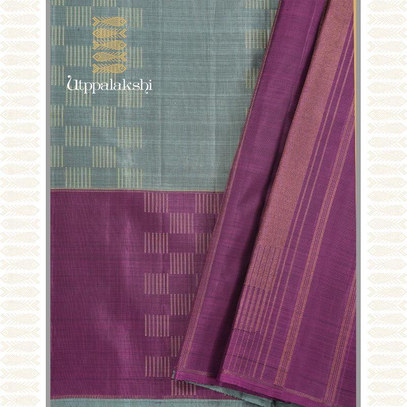 TEAL AND PURPLE BOX DESIGN SAREE _AN UTPPALAKSHI HANDWOVEN KANCHIPURAM SILK SAREE