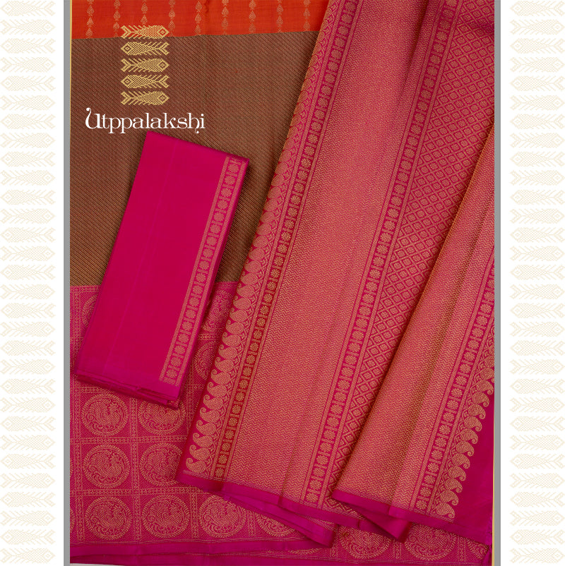3 COLOURS JARI SAREE -AN UTPPALAKSHI HANDWOVEN KANCHIPURAM SILK SAREE