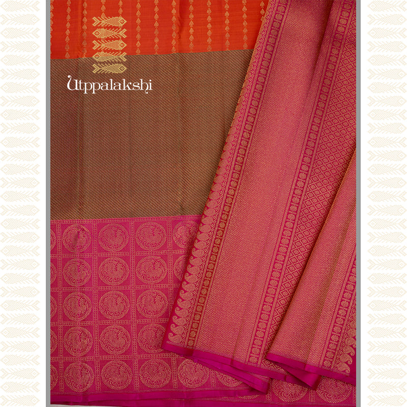 3 COLOURS JARI SAREE -AN UTPPALAKSHI HANDWOVEN KANCHIPURAM SILK SAREE