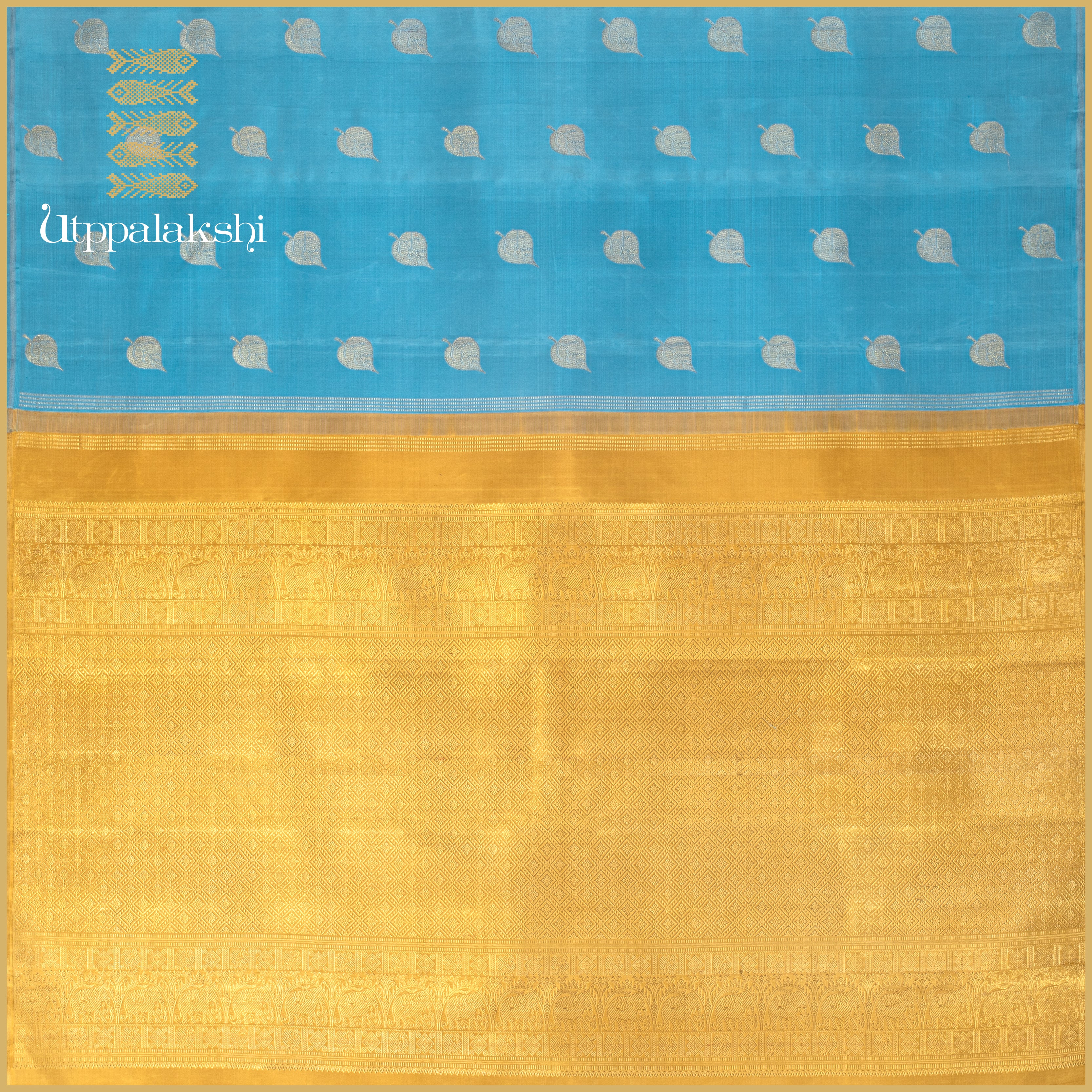 Dusty Blue with Khaki Accents and Trellis Pallu - AN UTPPALAKSHI HANDWOVEN KANJIVARAM SILK SAREE