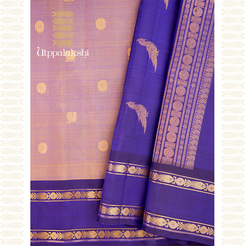 VENDHAYAM AND BLUE SHOT COLOUR.BLUE BORDER-AN UTPPALAKSHI HANDWOVEN KANCHIPURAM SILK SAREE