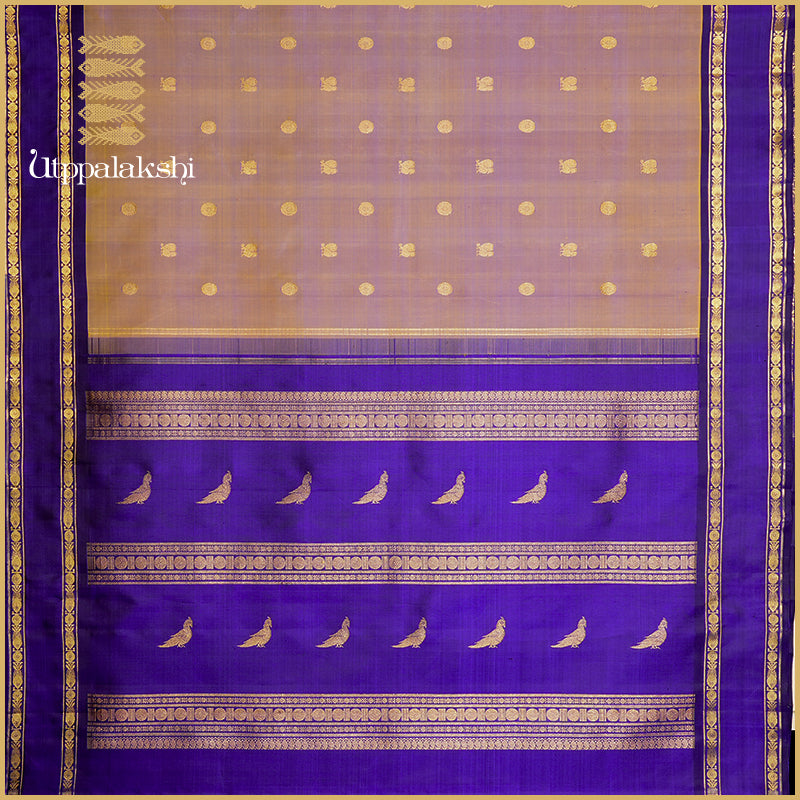 Earthy Gold Meets Ocean Blue Kanchipuram Silk Saree