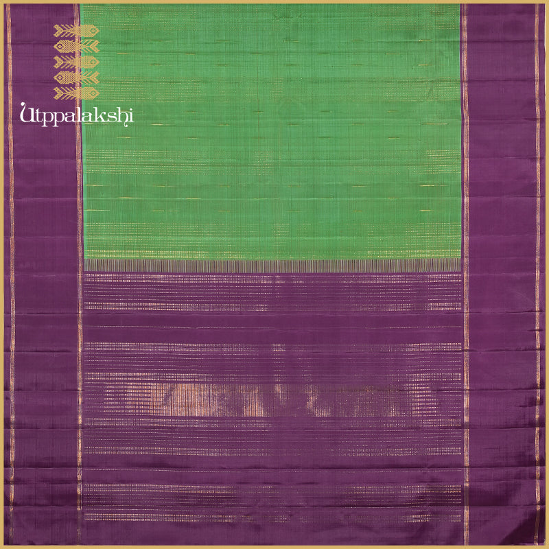 GREEN MALLI MOGGU SAREE WITH VOILET BORDER-AN UTPPALAKSHI HANDWOVEN KANCHIPURAM SILK SAREE