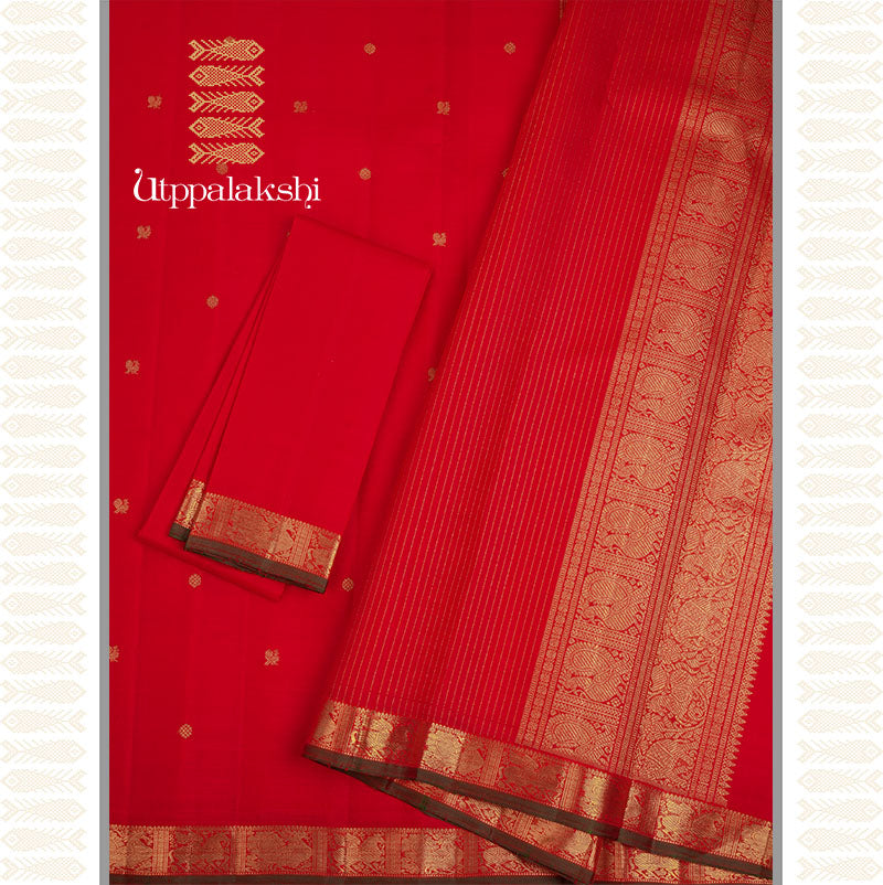 CHILLI RED SAREE WITH JARI -AN UTPPALAKSHI HANDWOVEN KANCHIPURAM SILK SAREE