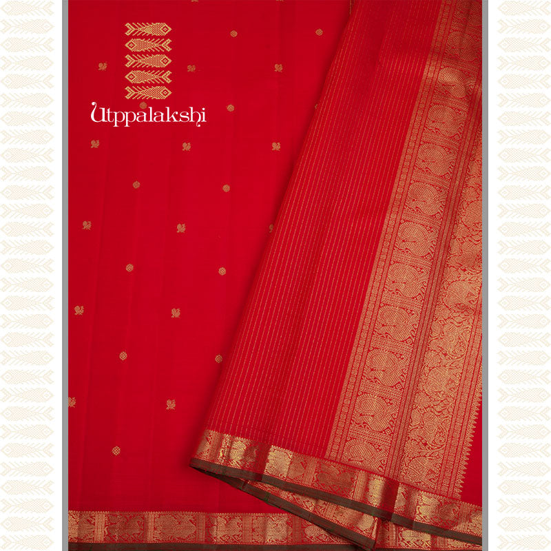 CHILLI RED SAREE WITH JARI -AN UTPPALAKSHI HANDWOVEN KANCHIPURAM SILK SAREE