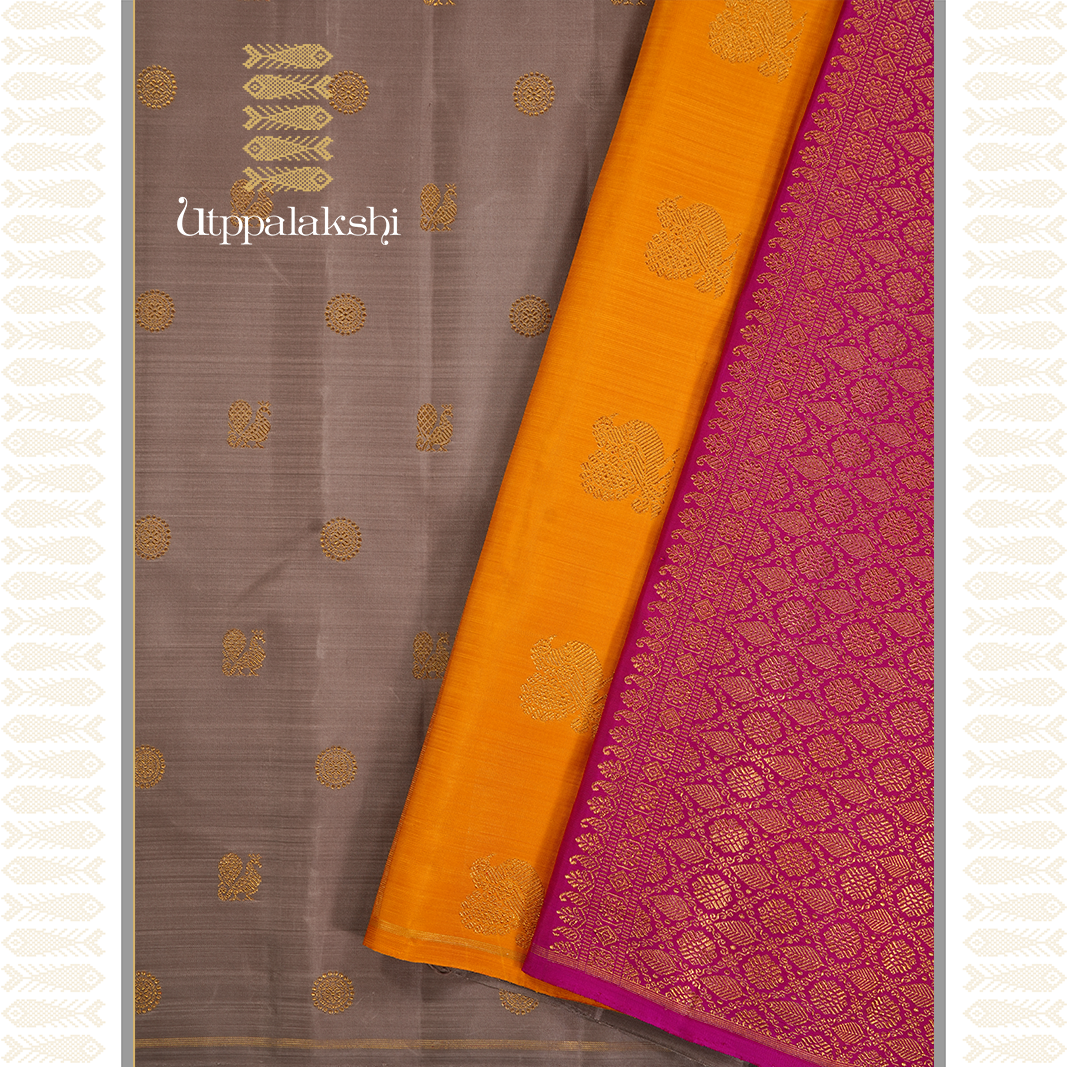 ICE MOCCA COLOUR WITH DOUBLE COLOUR BORDER-AN UTPPALAKSHI HANDWOVEN KANCHIPURAM SILK SAREE