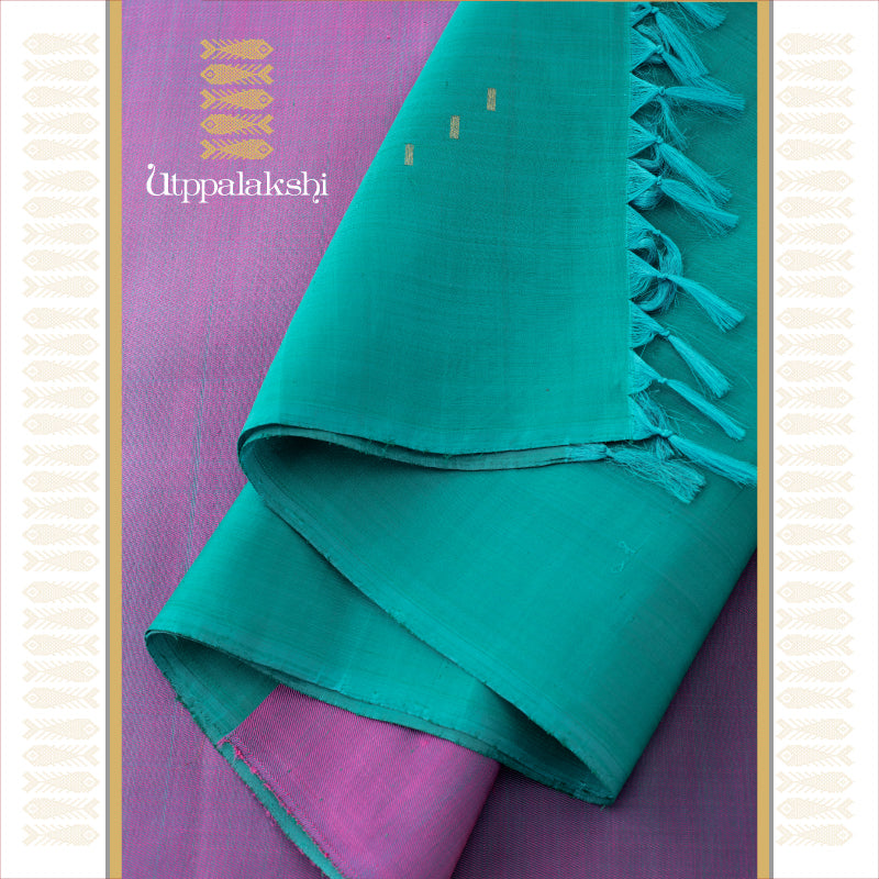 UTPPALAKSHI HANDWOVEN KANJIVARAM SILK SAREE ANANDA BLUE LAVENDER RAISING BUTTA BORDER