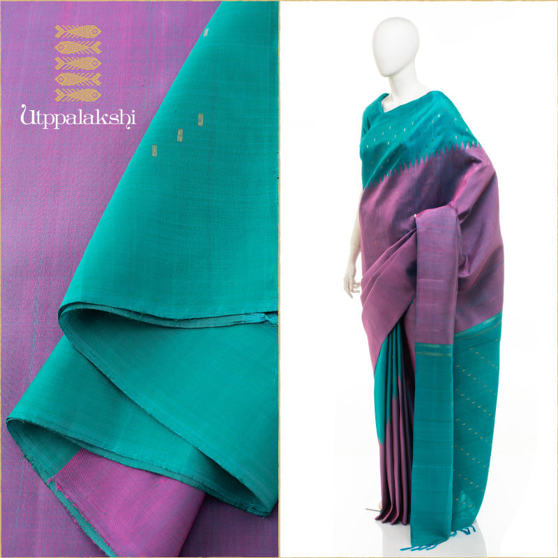 UTPPALAKSHI HANDWOVEN KANJIVARAM SILK SAREE ANANDA BLUE LAVENDER RAISING BUTTA BORDER