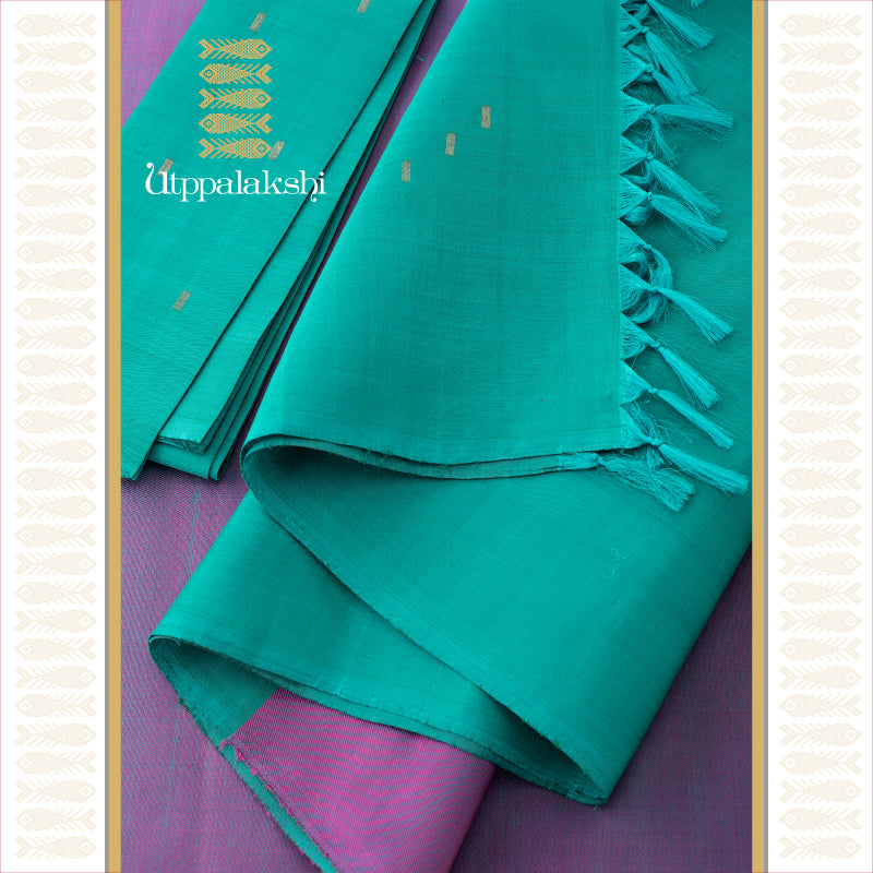 UTPPALAKSHI HANDWOVEN KANJIVARAM SILK SAREE ANANDA BLUE LAVENDER RAISING BUTTA BORDER