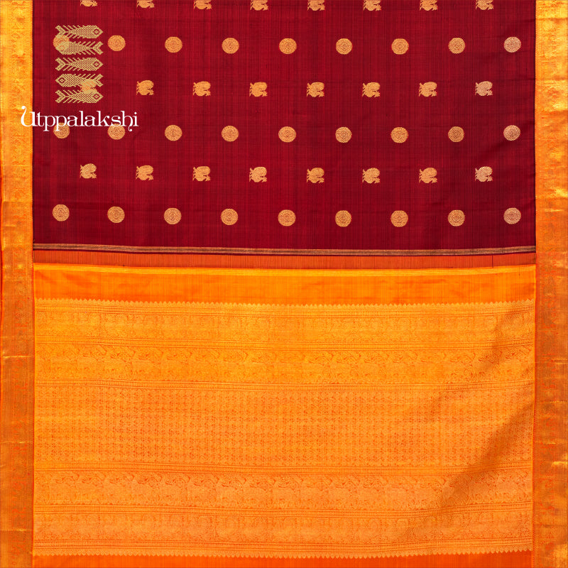 UTPPALAKSHI HANDWOVEN KANJIVARAM SILK SAREE MAROON MUSTARD ANNAM CHAKRAM
