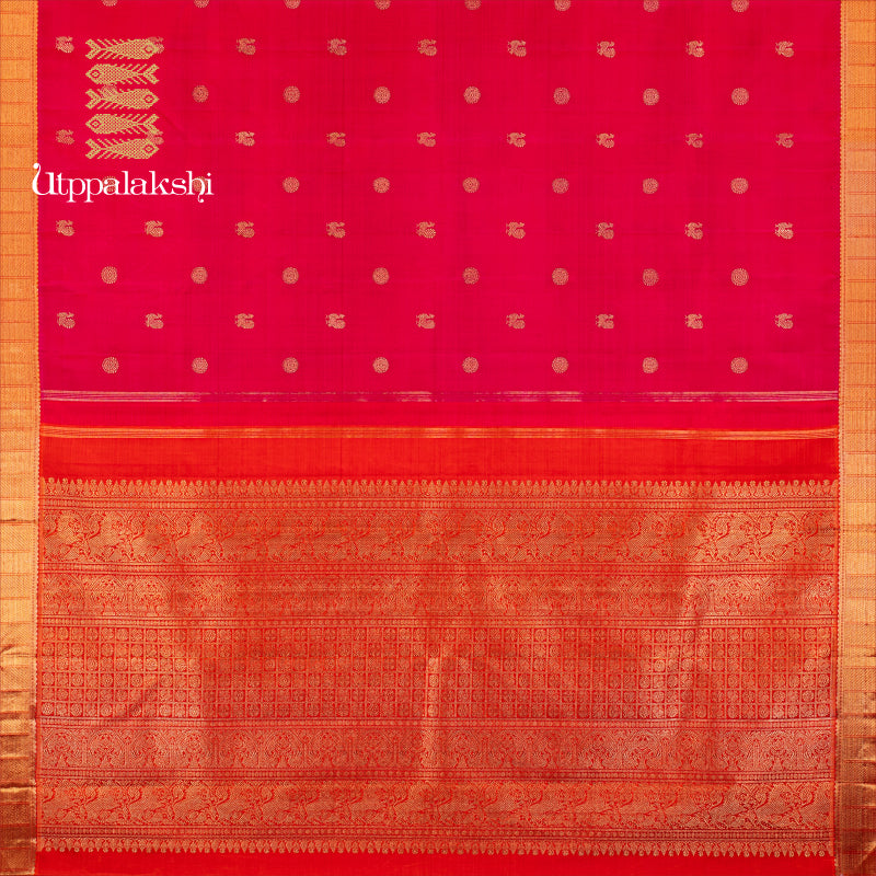 UTPPALAKSHI HANDWOVEN KANJIVARAM SILK PARTLY PALLU SAREE PINK AND ORANGE WITH ANNAM CHAKRAM