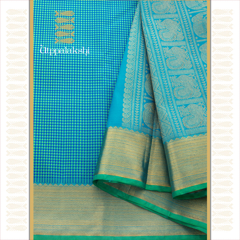 UTPPALAKSHI HANDWOVEN KANJIVARAM SILK SAREE BLUE JACQUARD WITH GETTI ZARI BORDER